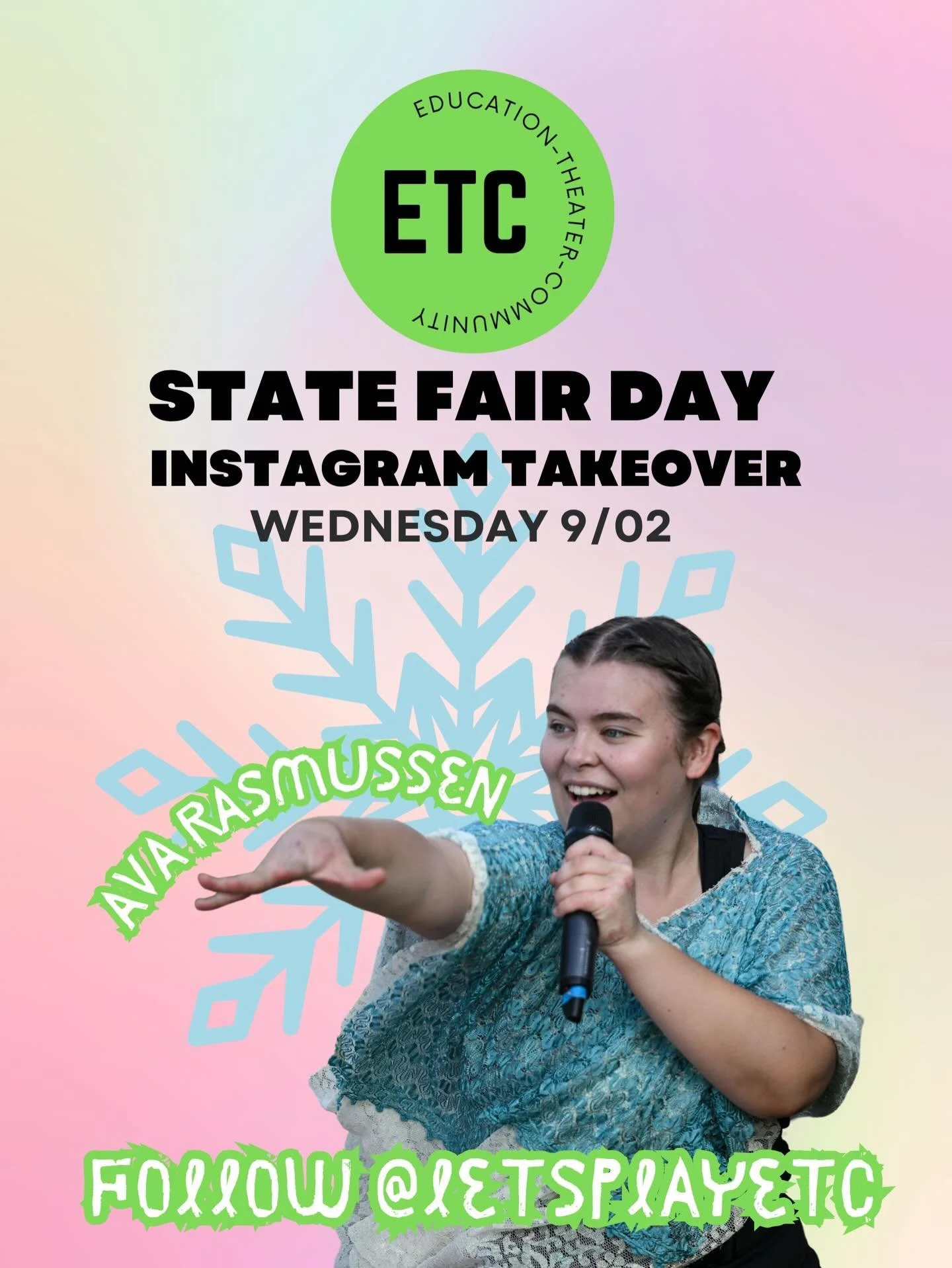Just a few more chances to catch the ETC Summer Tour- FROZEN, JR!

TOMORROW IS STATE FAIR DAY 9/02! Join us at the MN State Fair - Princess Anna Swing, Ava Rasmussen, is taking over the ETC instagram so you can follow along ❄️ @letsplayetc

Stop by t