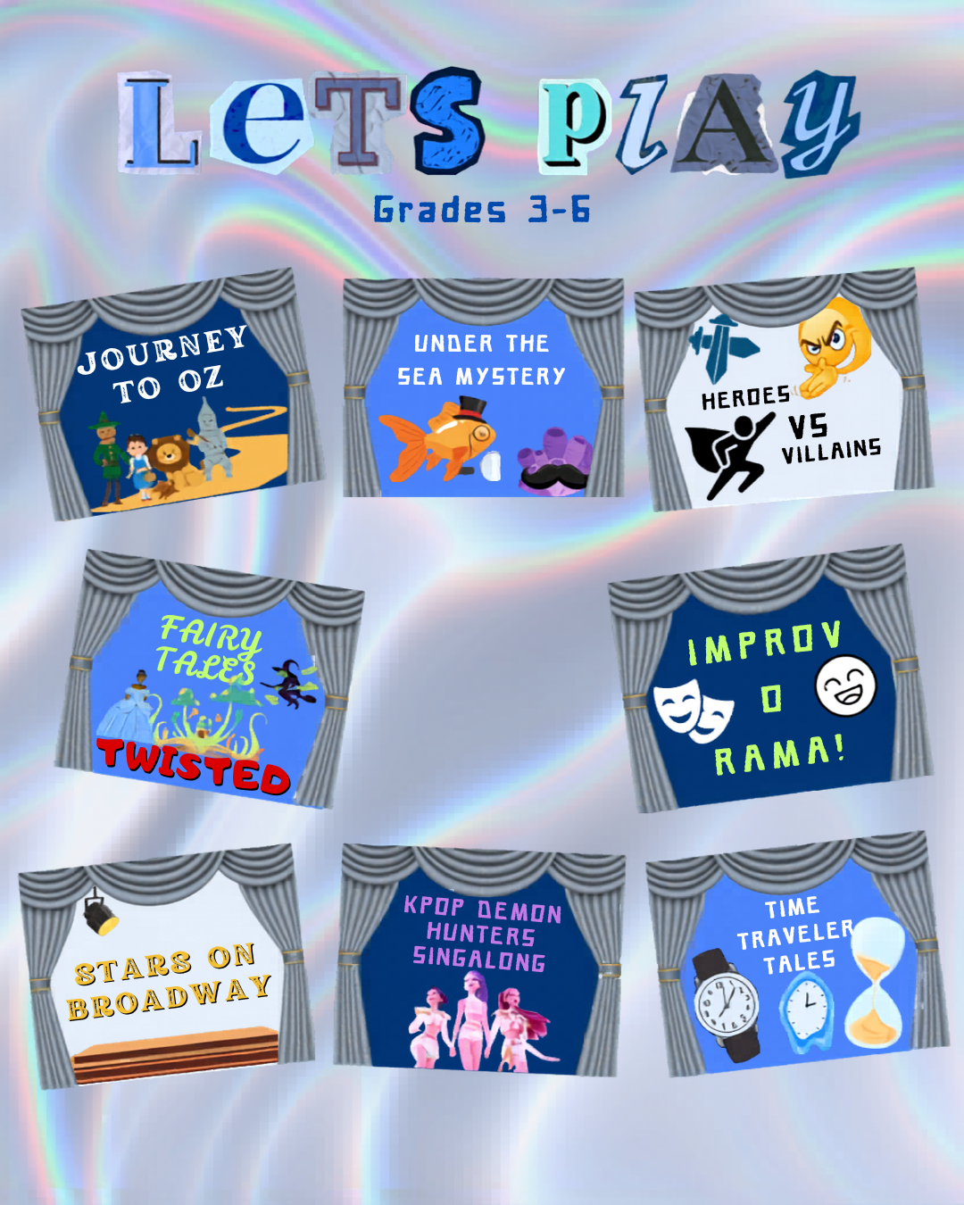 Create a play in a week! Work collaboratively to develop the story, setting, characters, dialogue and staging. Throughout the creative process, play games and activities to hone your theatre skills. Perform your play for friends and family on the las