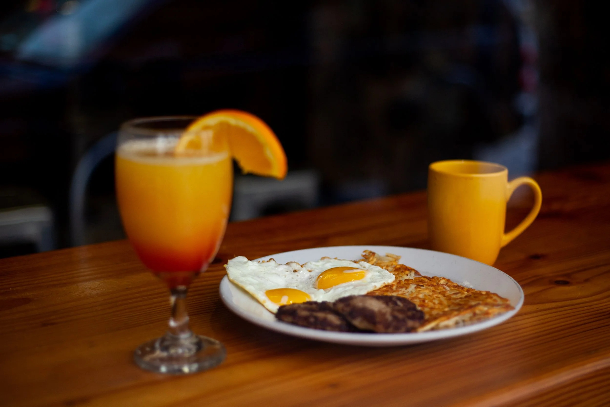 A classic breakfast with a mimosa