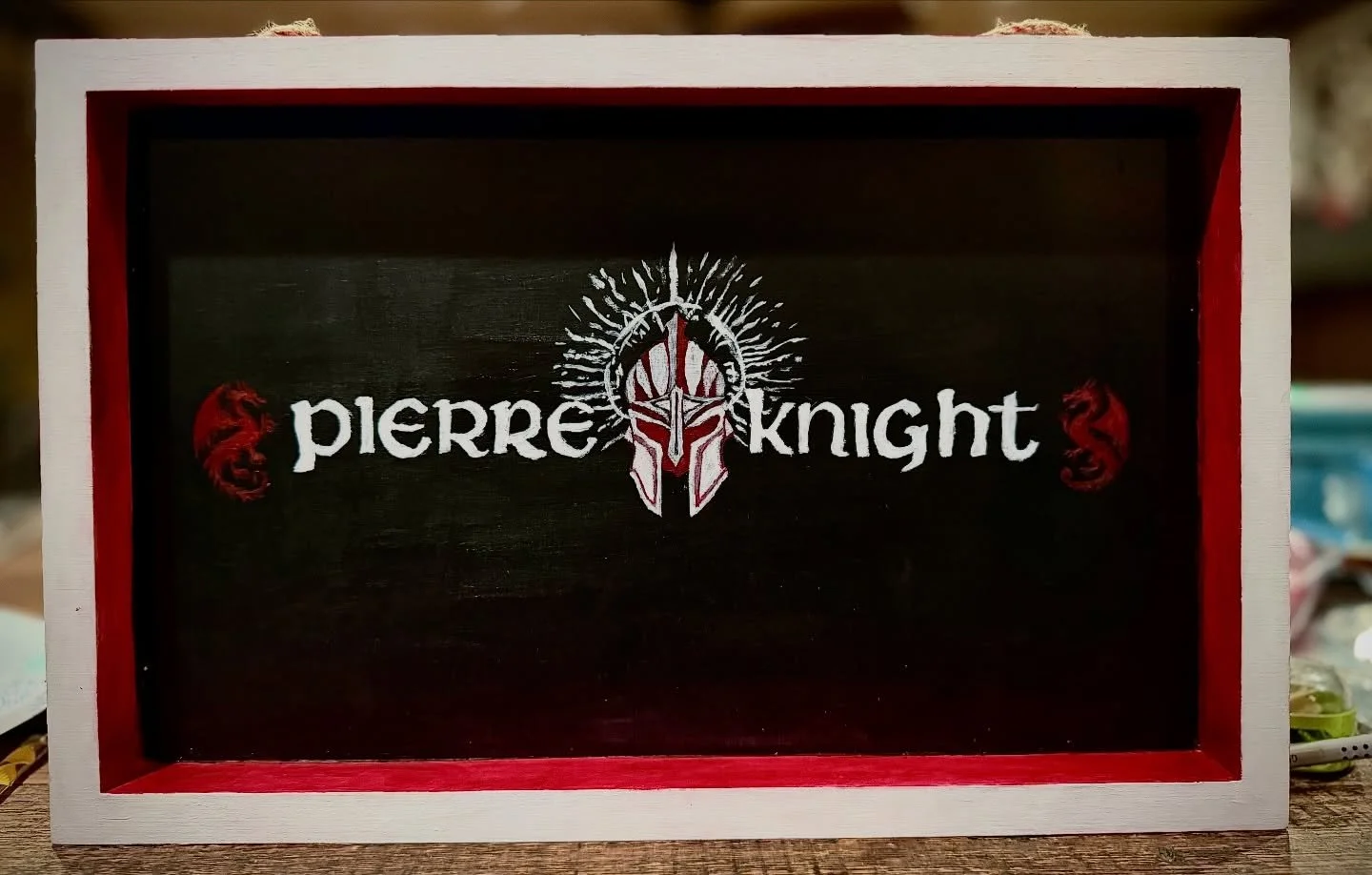 bedroom door sign for my nephew Pierre Knight 🐉❤️&zwj;🔥🗡️

He is born Year of the Dragon (same as me) and I have an obsession with fantasy and dragons so I made him a bedroom door sign he can use and keep throughout his childhood &amp; life 🥹 Aun