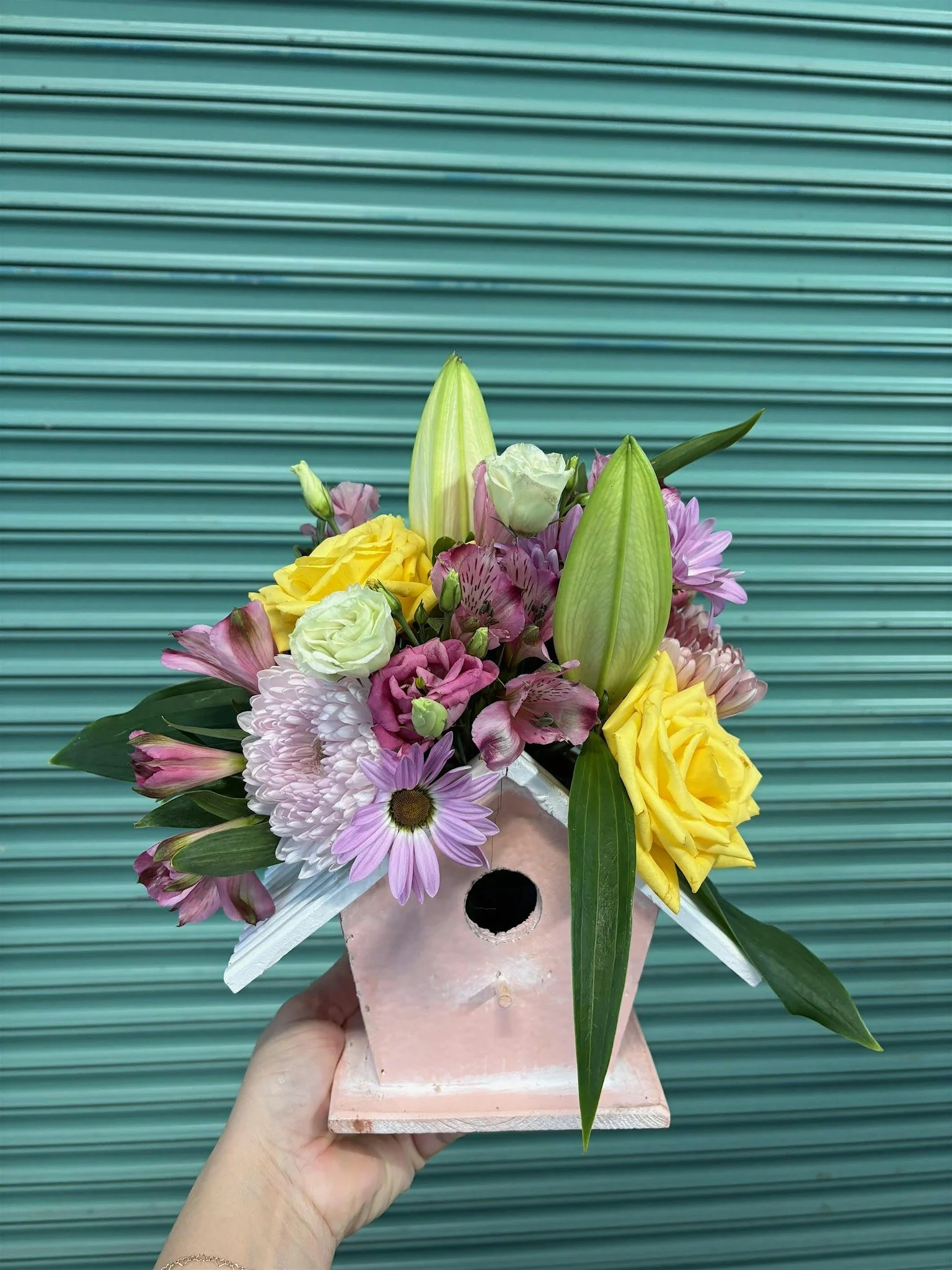 Blushing Birdhouse Arrangement