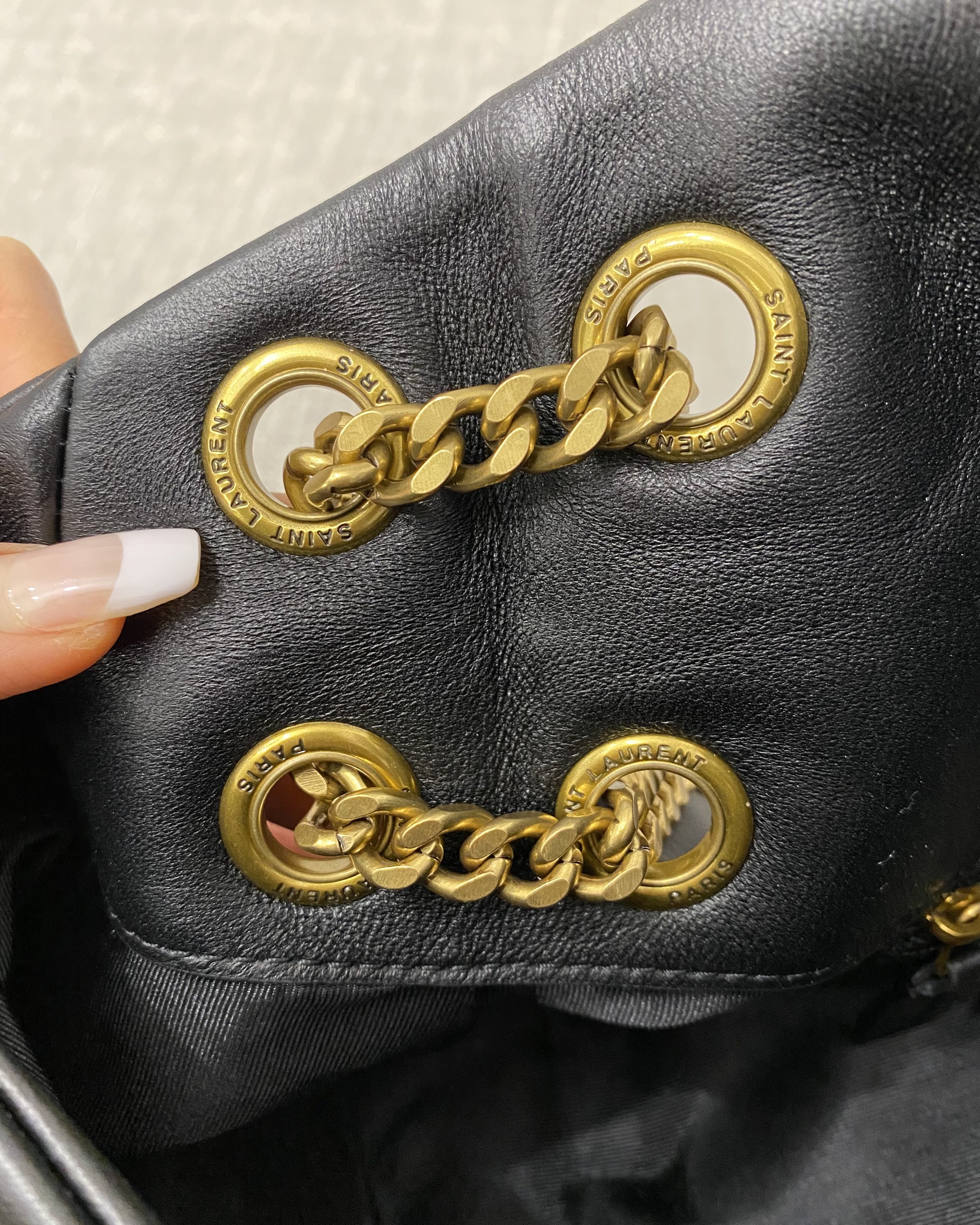 Agora Vintage on Instagram: • LOULOU LOVIN' • Designer swag just in 🤩  Gucci 💯 Leather Rhinestone Jacket, YSL Toy Loulou and matching card case,  and MASSIVE 5 carat diamond studs