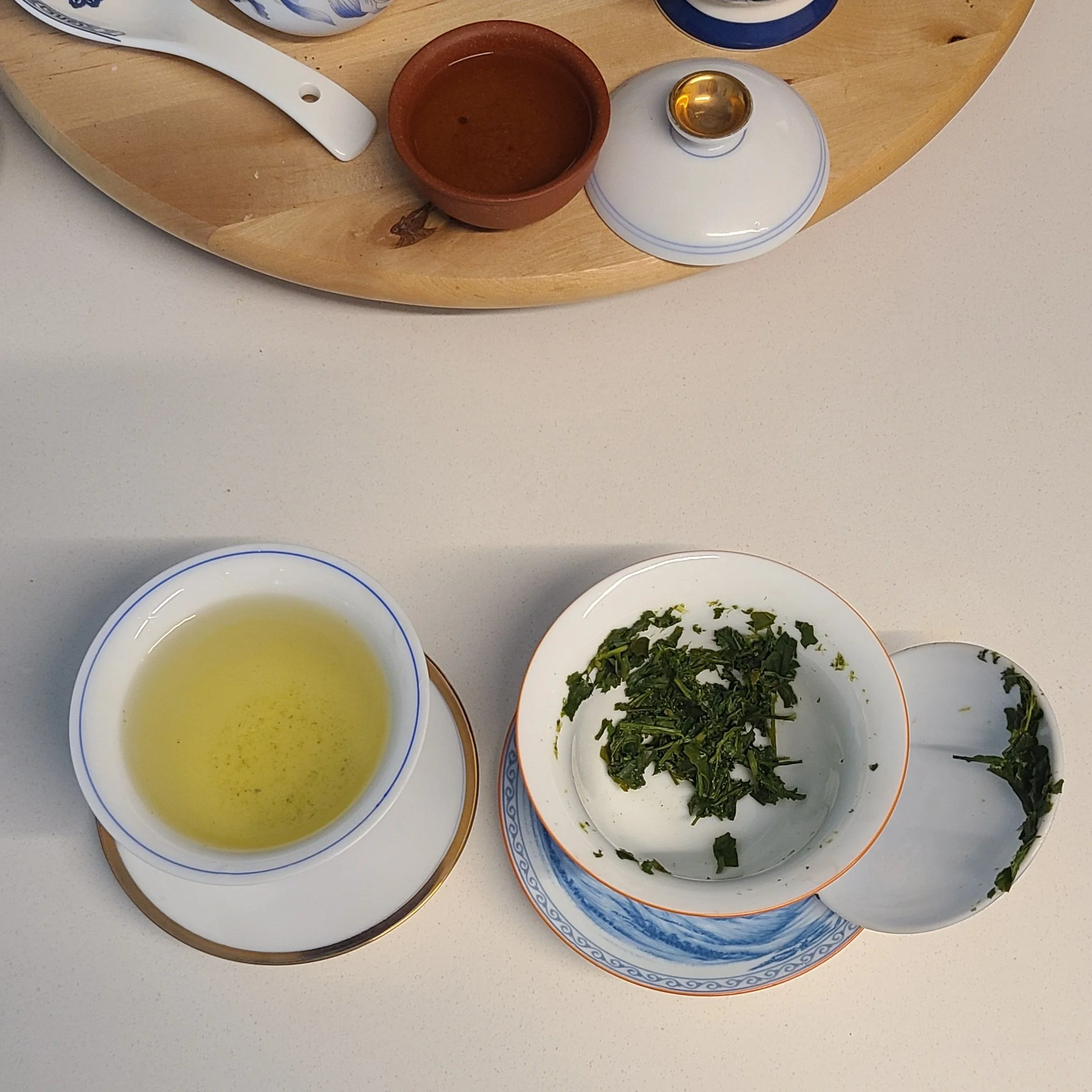 Yame Sencha liquor and wet leaf