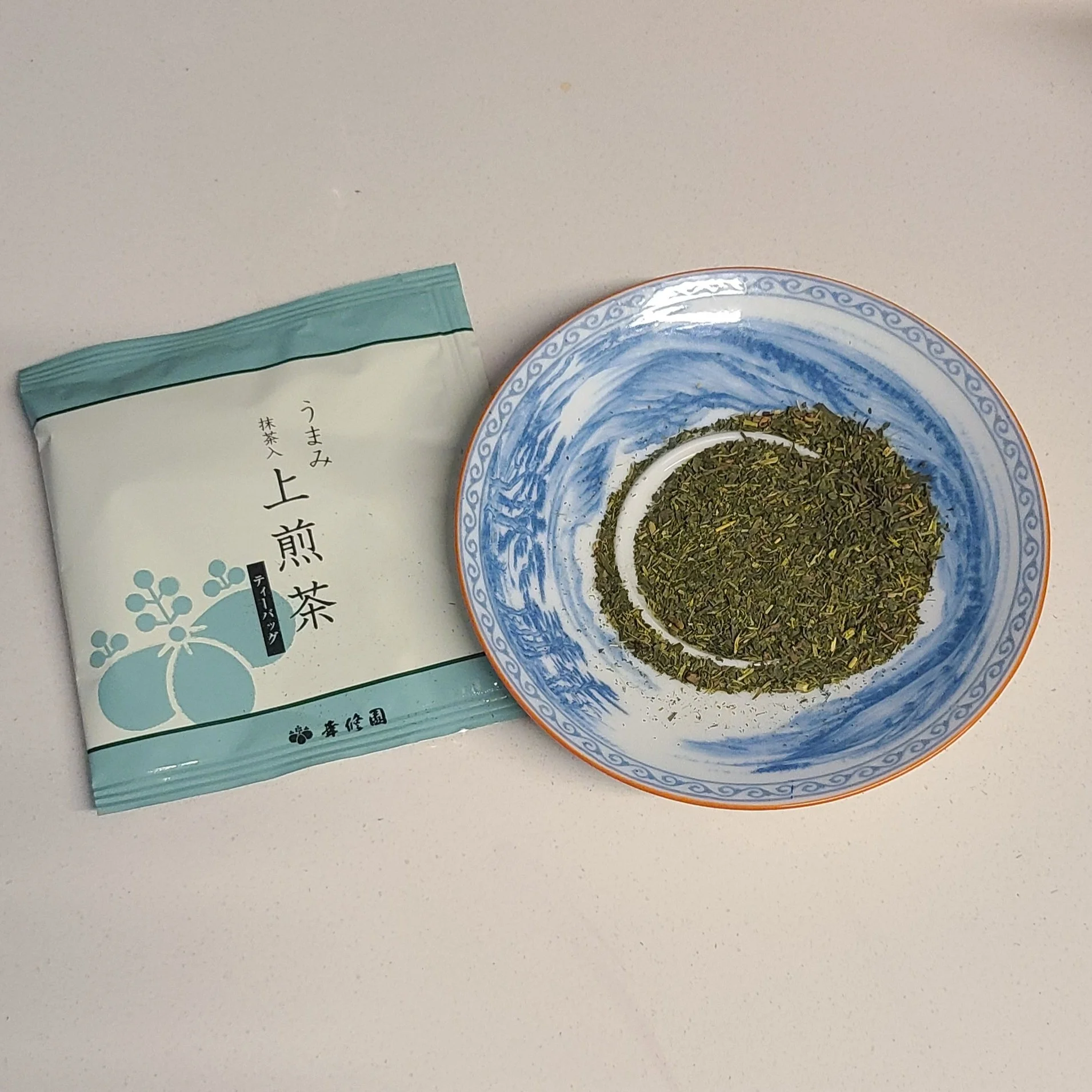 dry tea leaves (matcha infused sencha)