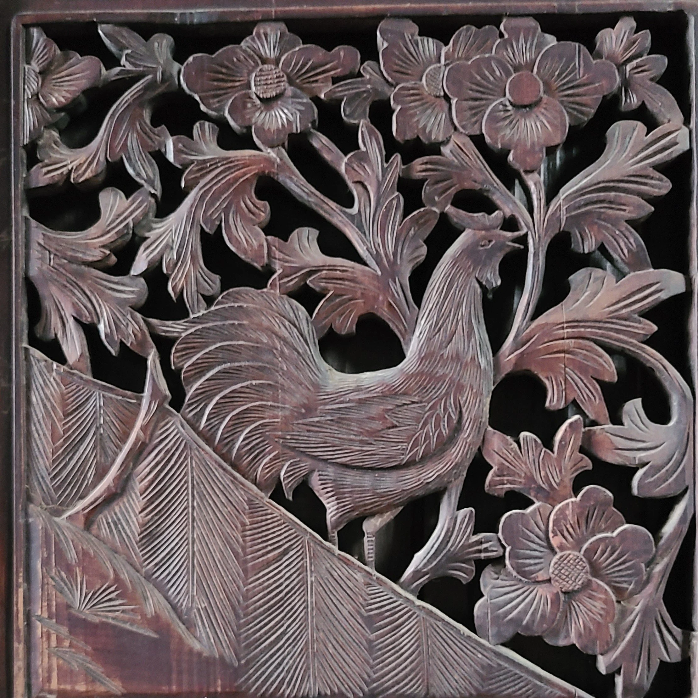 beautifully carved chicken panel