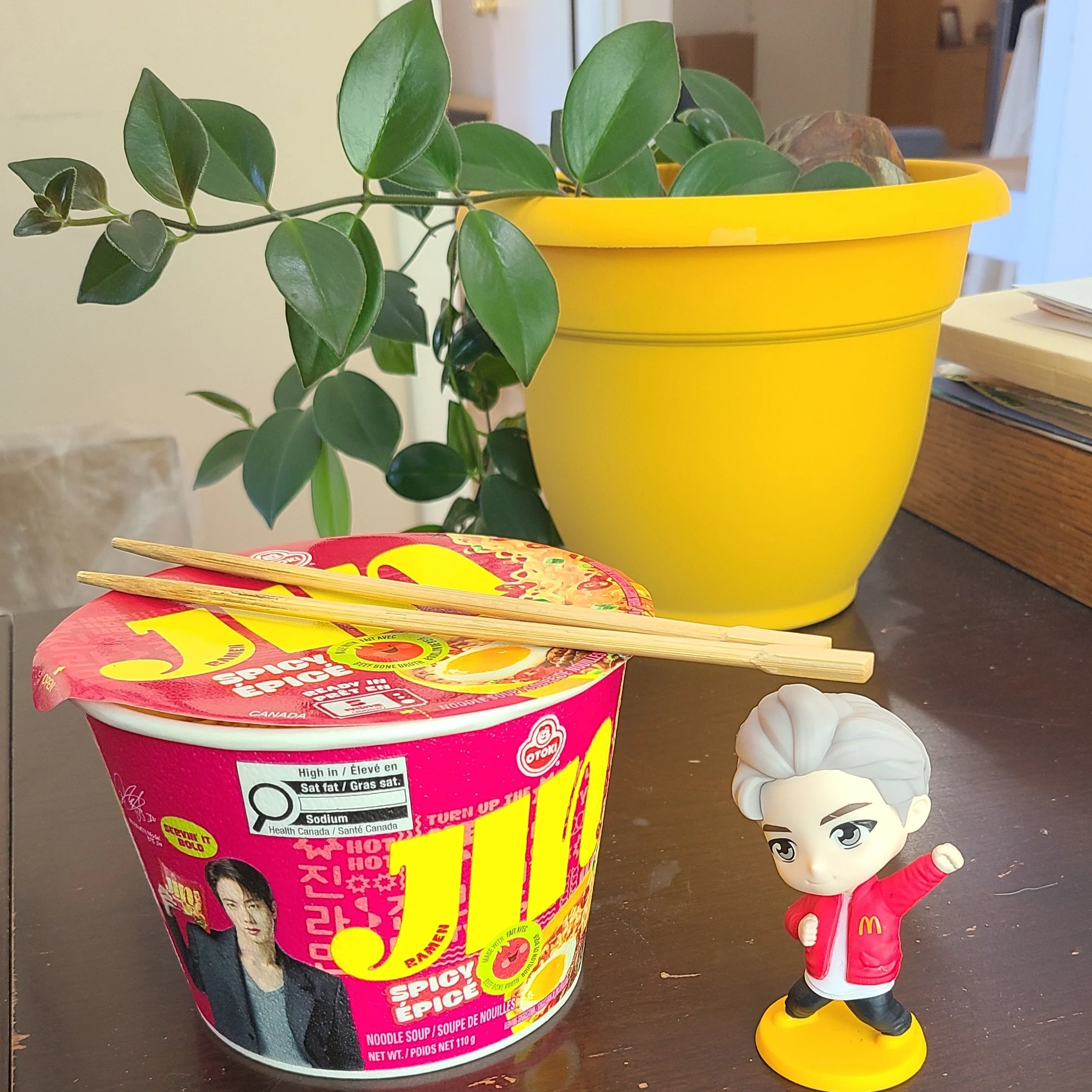 Spicy Jin Ramen - at work, along with RM!