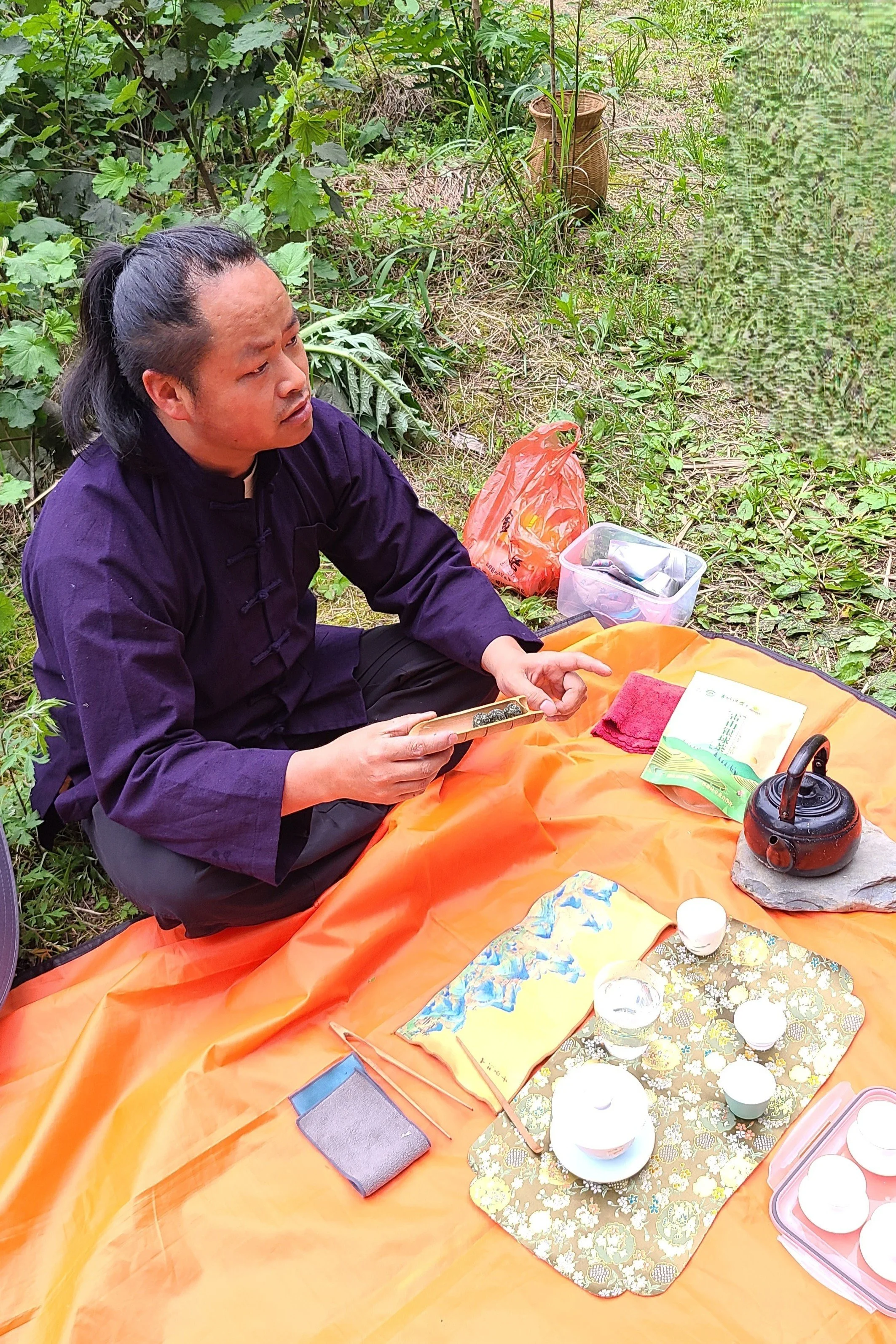 Enjoying tea outside