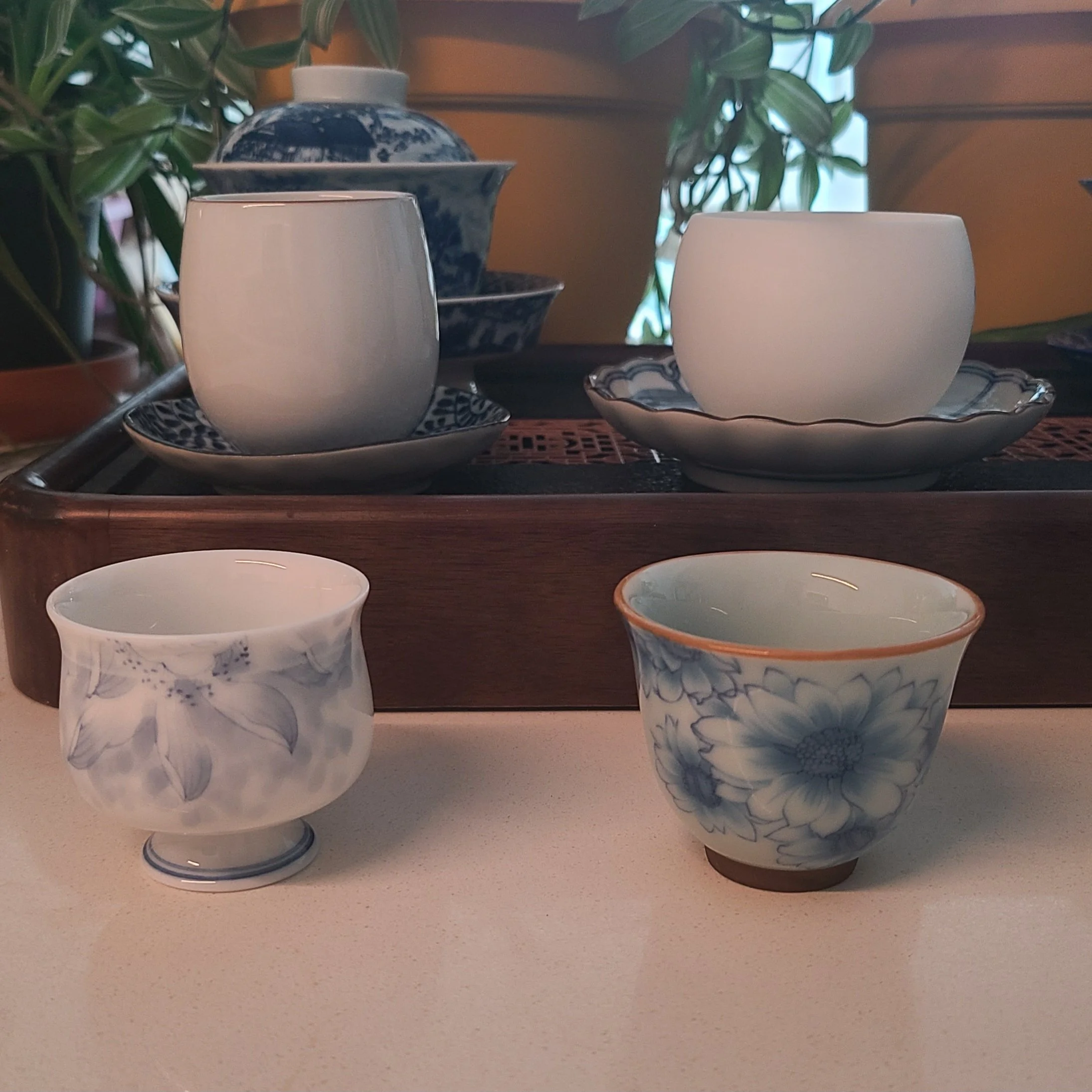 blue and white floral motifs