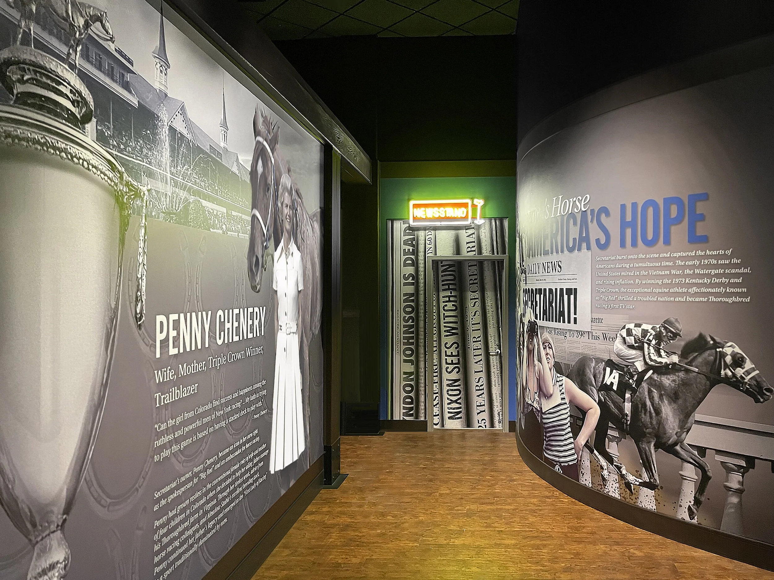 We partnered with Solid Light, Inc. to design this museum exhibit honoring Secretariat in Louisville, KY. Frosting Creative Co. excels in environmental graphic design. 