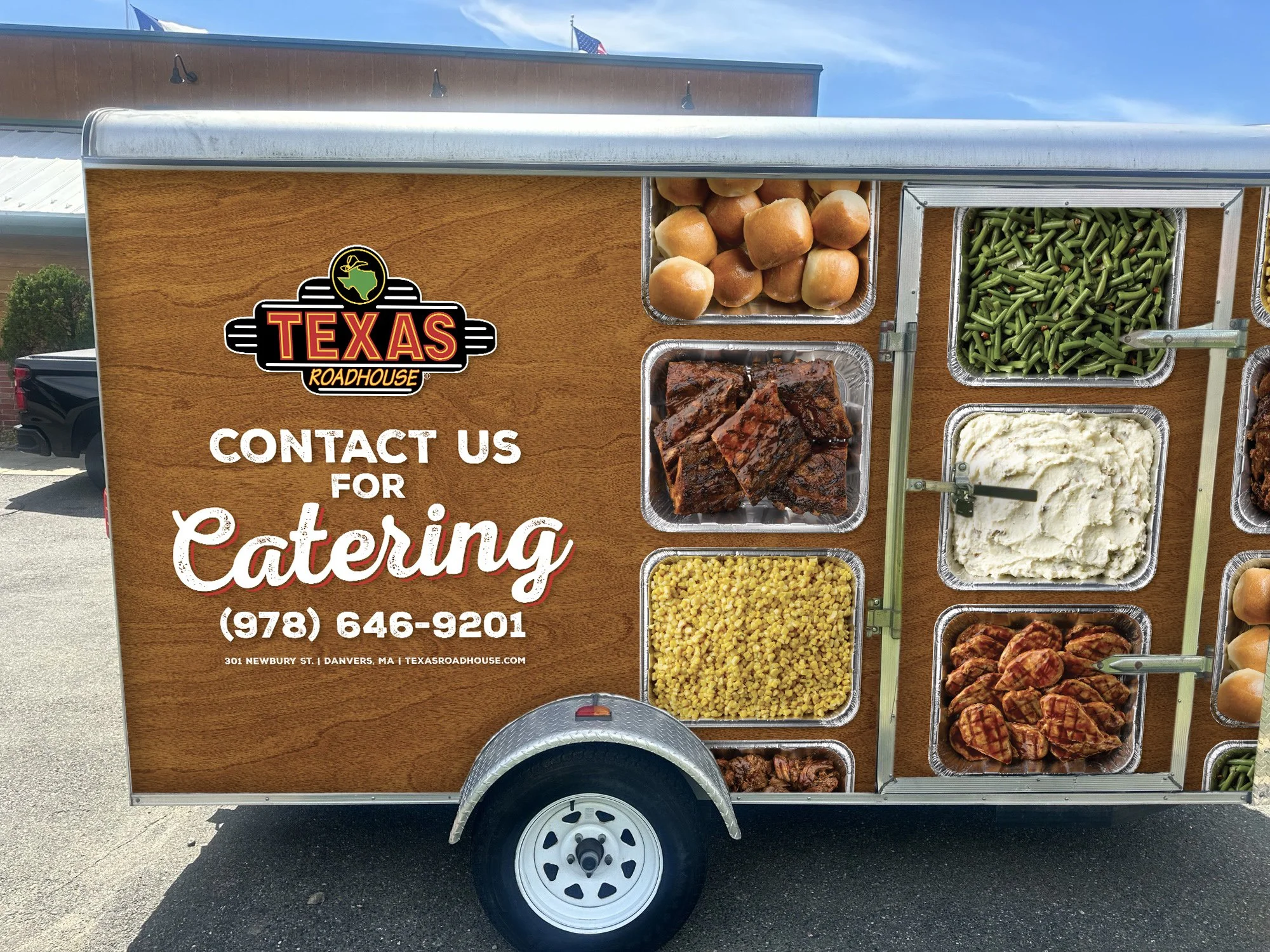 Catering trailer decal wrap design for Texas Roadhouse. Frosting Creative Co. has extensive experience designing for food and beverage brands.