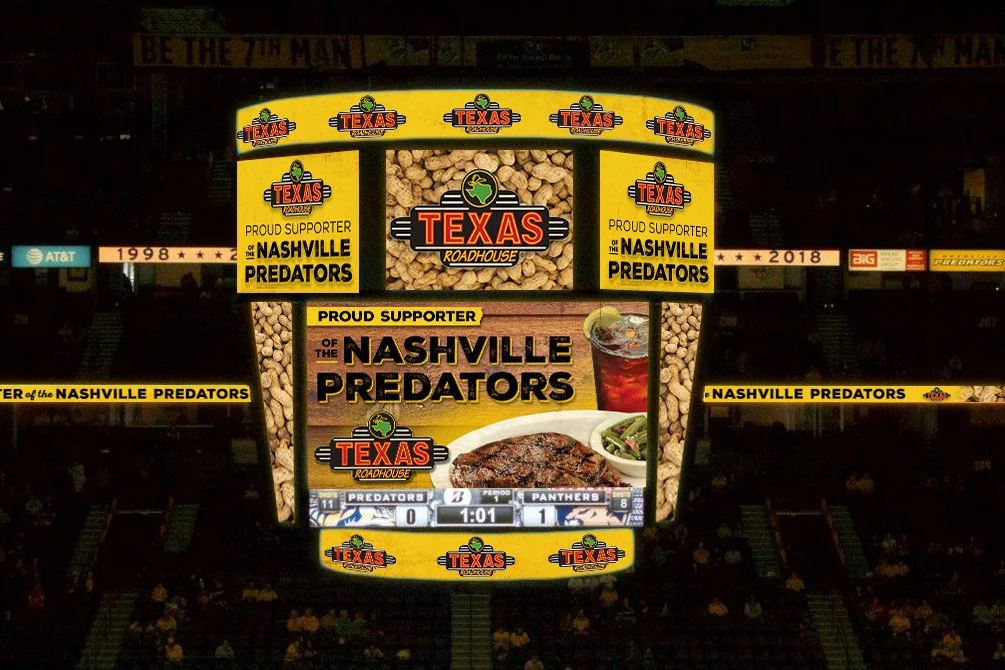 Sponsored arena takeover / advertising design for Texas Roadhouse. Frosting Creative Co. has extensive experience designing for food and beverage companies. 