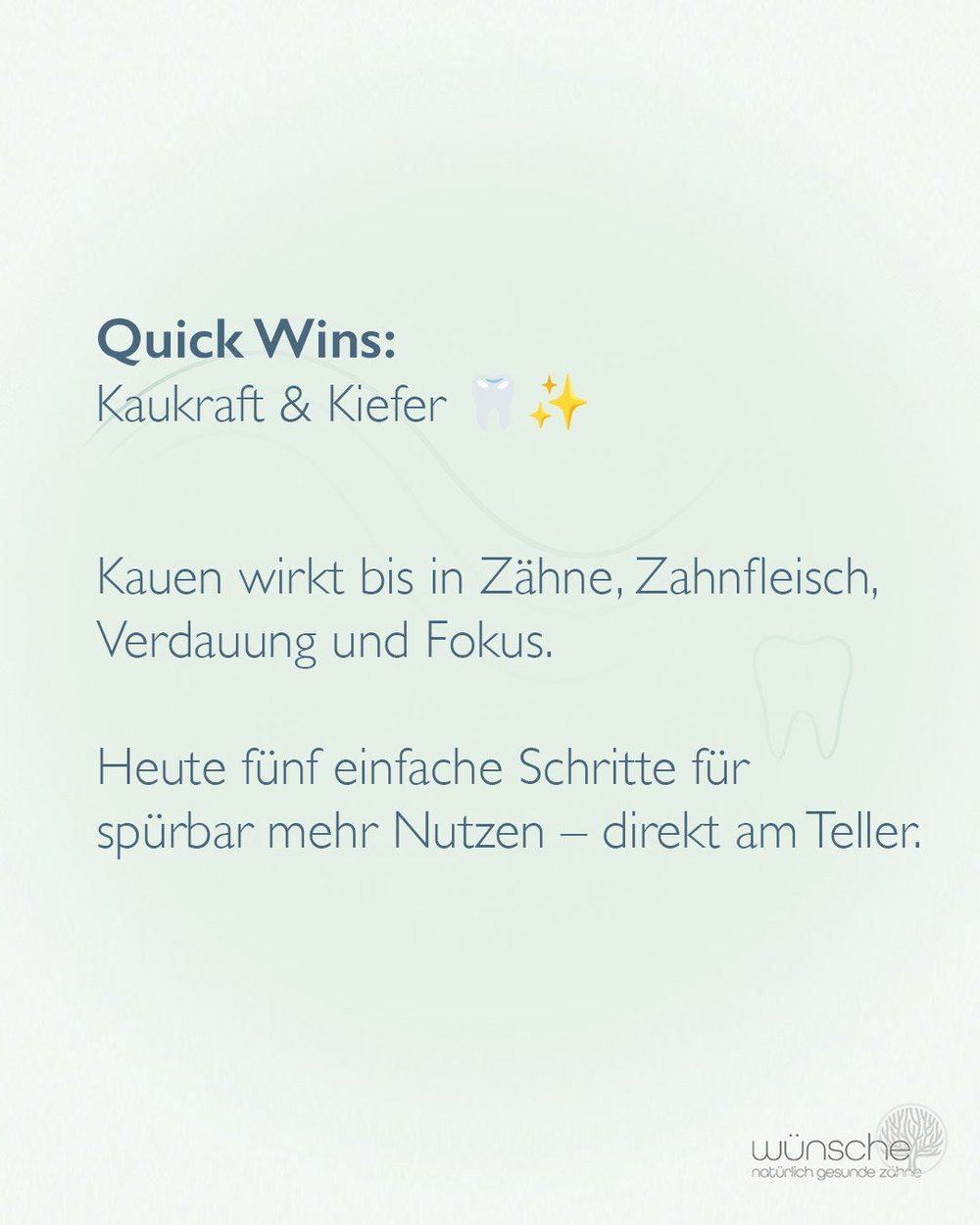 F&uuml;nf kleine Routinen, die Kau-Effekt, Speichelfluss und Zahnfleisch sp&uuml;rbar unterst&uuml;tzen &ndash; ohne Aufwand, aber mit Wirkung. Welche passt heute f&uuml;r dich?

👉 Tipp: Post speichern und diese Woche 1&ndash;2 Punkte testen.

#eini