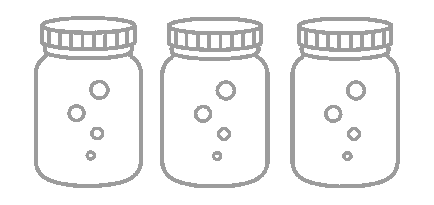 Darstellung dreier Fermentgläser als Symbol für gesunde Darmflora und Mikrobiom-Unterstützung