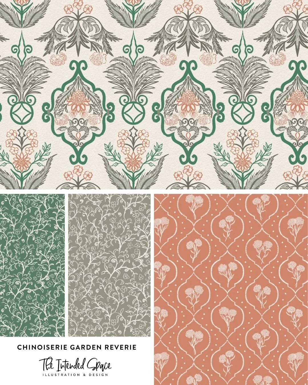 If you have been following along my journey for awhile, I have been focusing on stationery and gift this year. So after the French Chinoiserie wallpaper art call, I decided to recolor and change the texture to better suit the stationery and gift indu