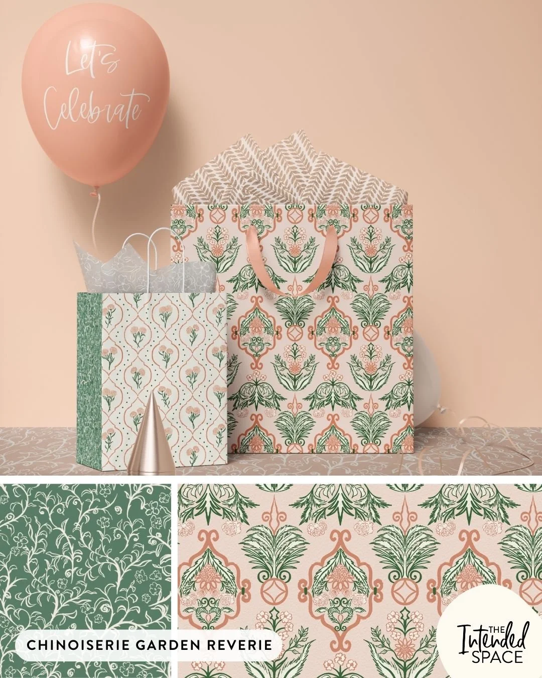 Green and Orange! Not the kind of colors that normally show in my designs and I thought why not give it a try! Using more saturated colors in this Chinoiserie surface pattern collection to give the designs more energy! What do you think? Let me know 