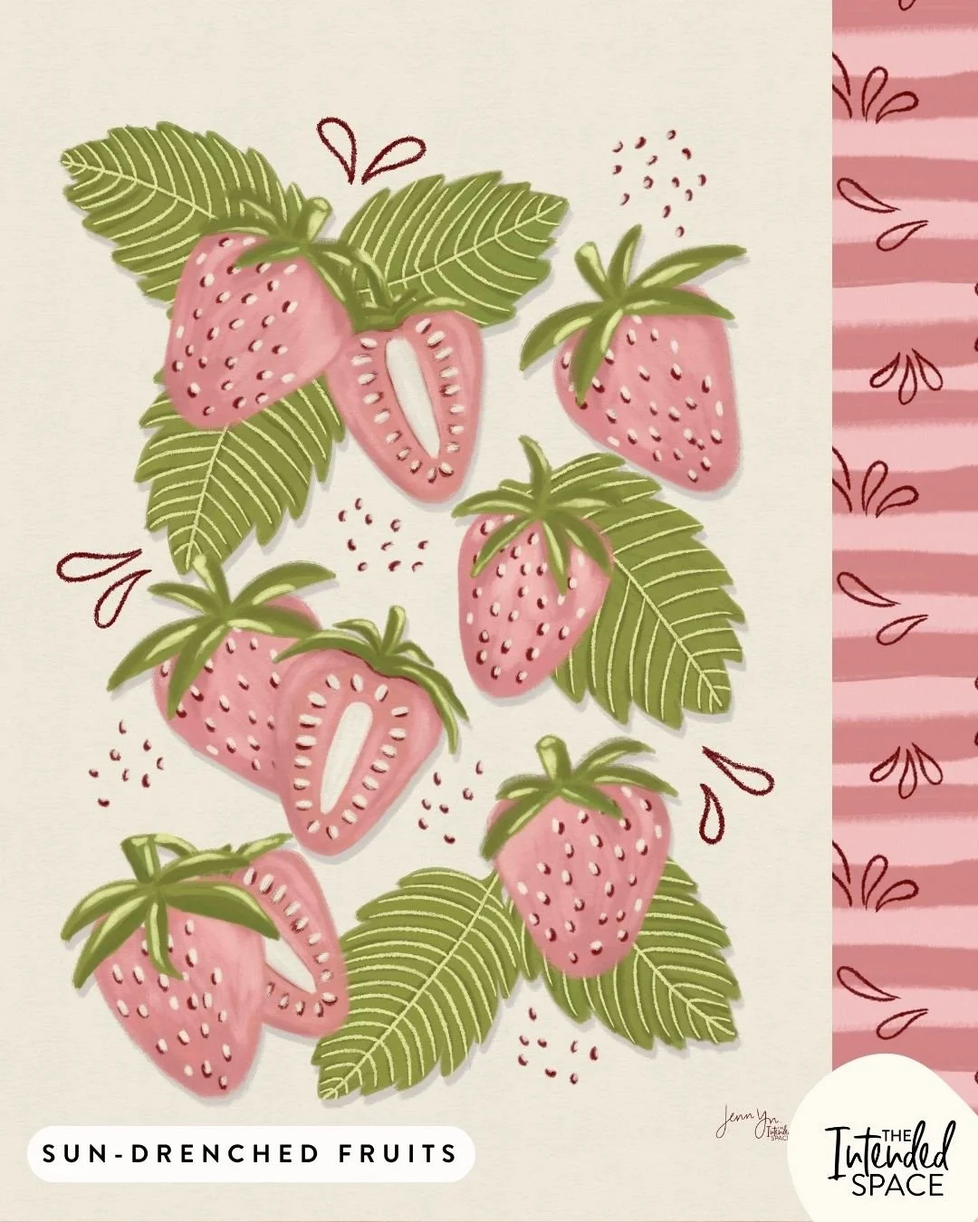 This fruits collection has been on my to-create list for so long! Fruits is always on the evergreen design trend and I'm happy that I finally drawn it in my own style! I have this stripes pattern to pair to pair with this strawberry standalone illust