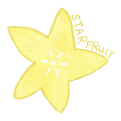 Hand Drawn Watercolour Star Fruit with lettering