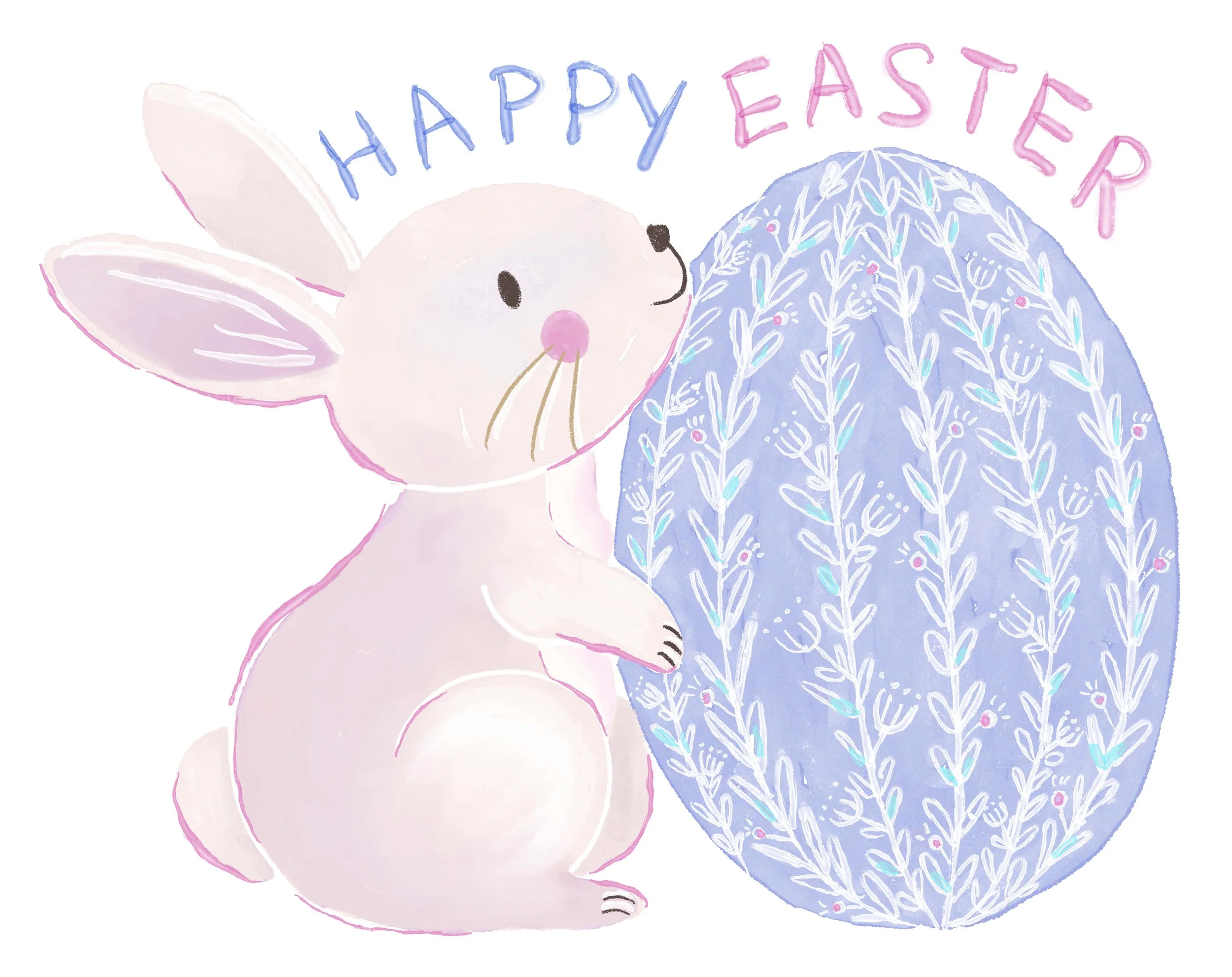 Hand Drawn Watercolour Easter Bunny and Easter Egg Illustration
