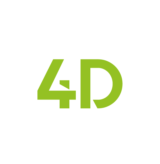 Logo mit der Aufschrift "COM4DENT" und "DIGITAL DENTISTRY MADE EASY" in einem Kreis, zentrale Zahl "4D" in grün.