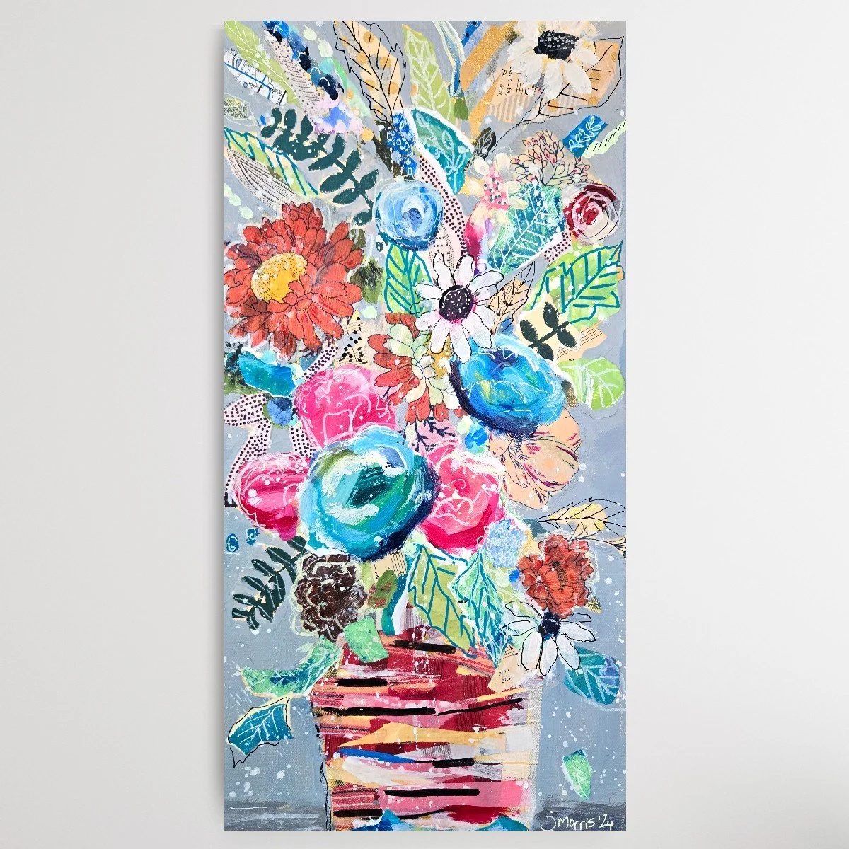 Hotter Than Blazes...  Acrylic and Collage on Deep Canvas, 10 x 20 x 1.5 in