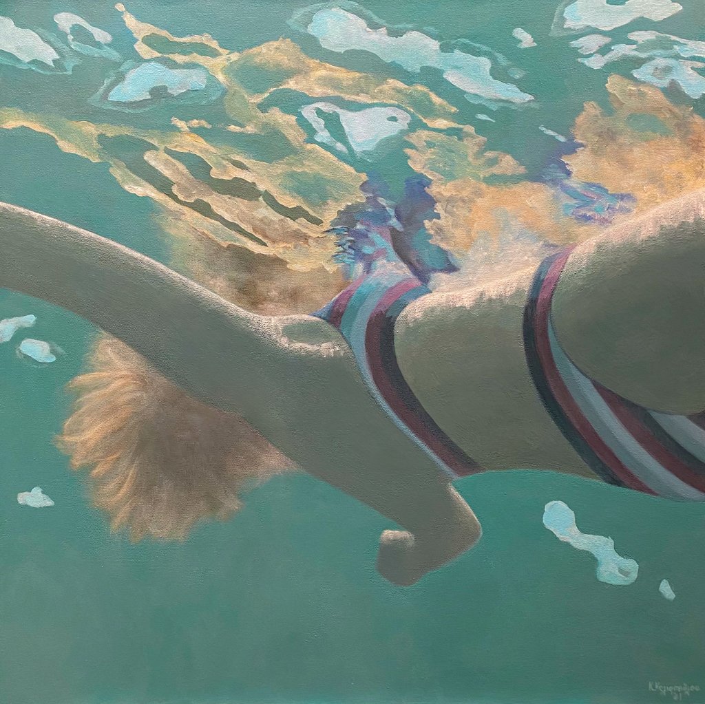 Below the surface (2021), acrylics on canvas, 70X70 cm