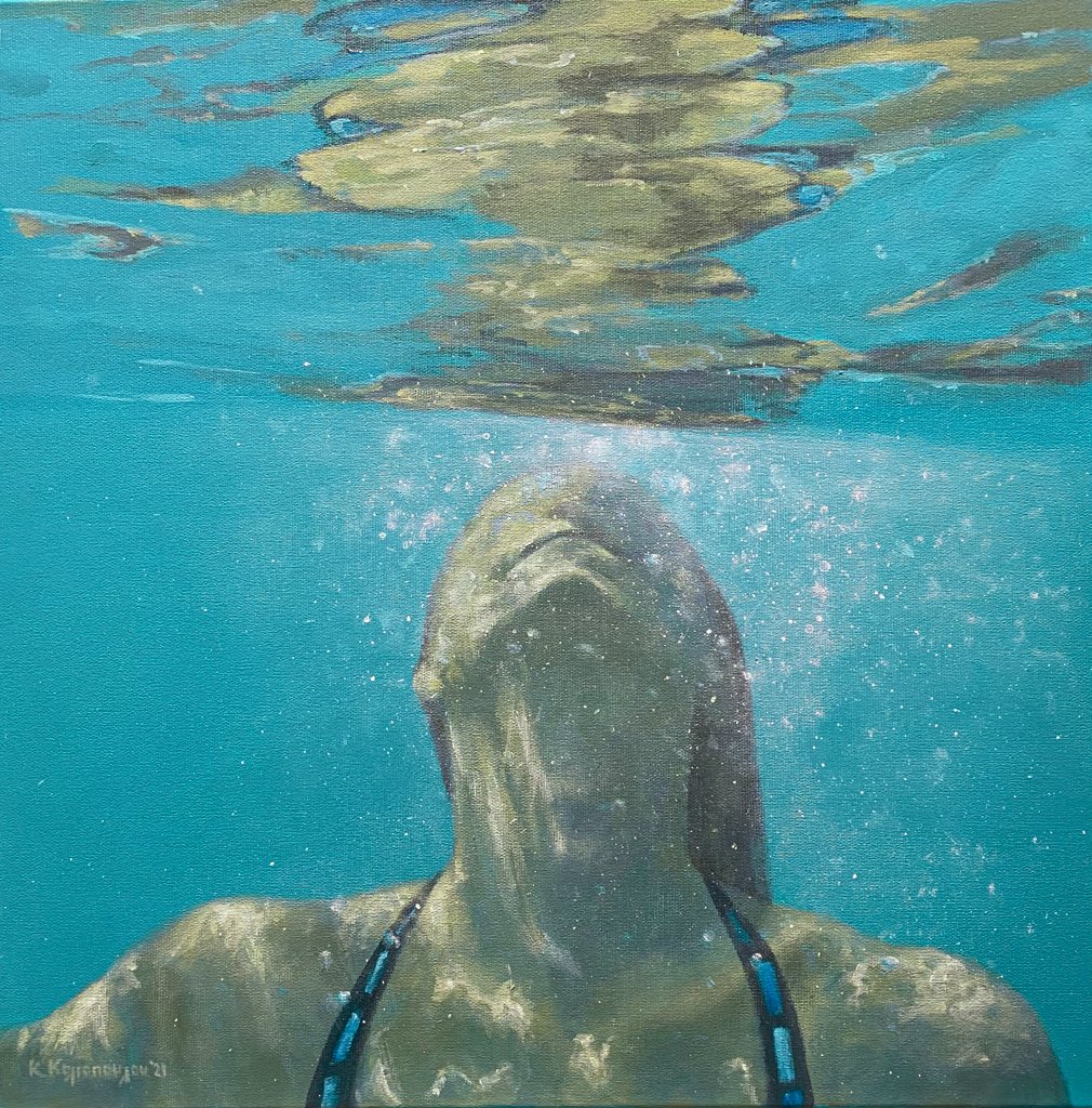 I stare at the sky to seize the light (2021), acrylics on canvas, 50X50 cm