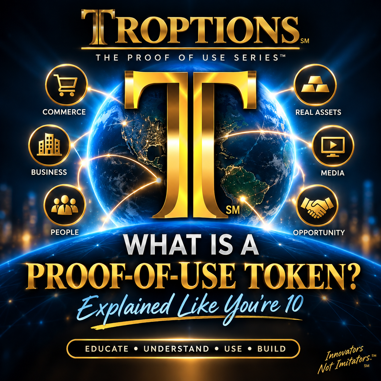 Logo for Trotions Plus with a golden stylized 'T' inside a neon circle, circuit patterns, a lotus flower, and the tagline 'Powering the future, all in one place'.