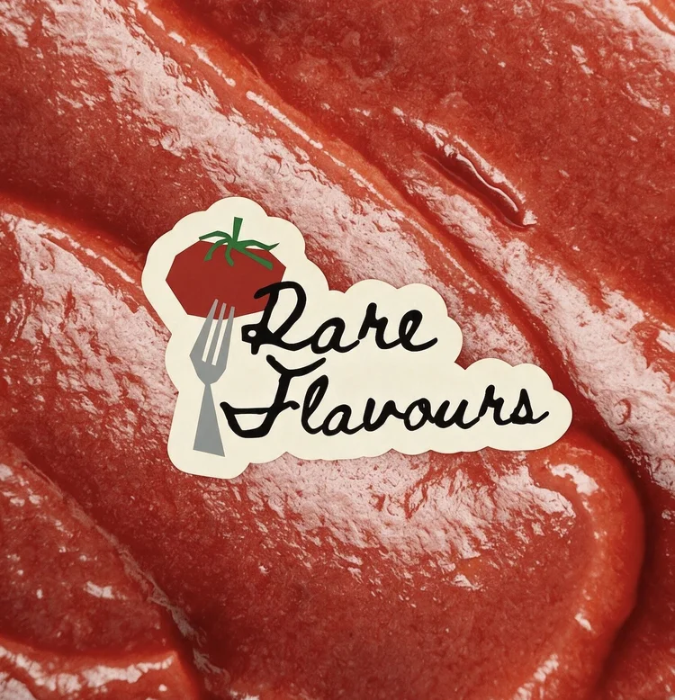 Rare Flavours logo concept on tomato sauce, brand identity by CL42ITY