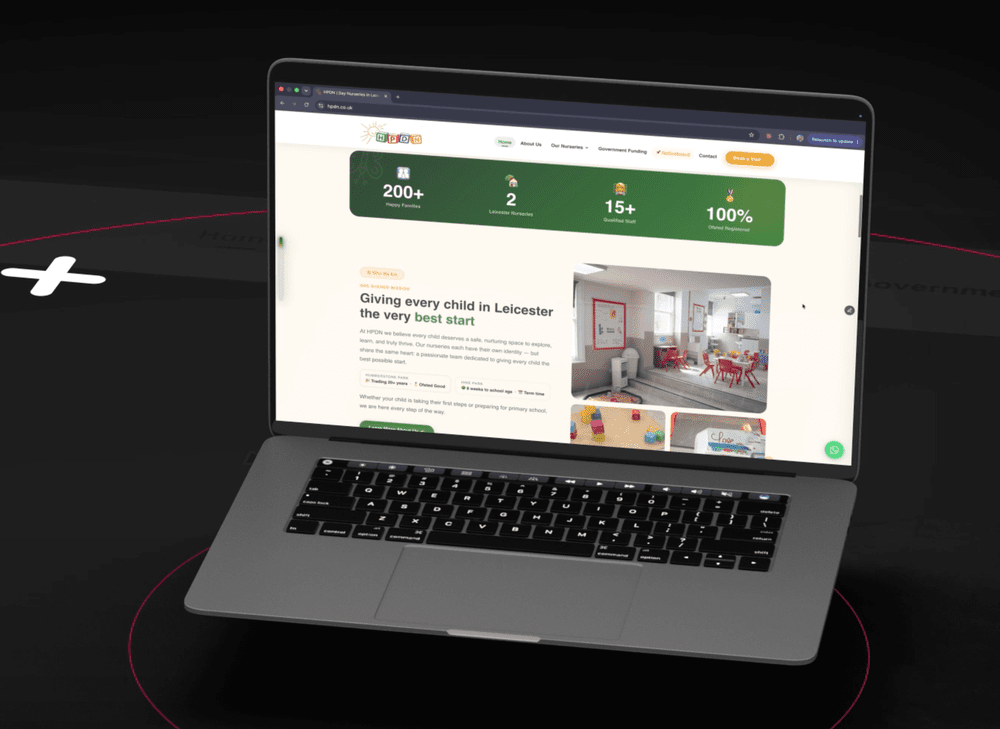 Humberstone Park Day Nursery website designed by CL42ITY, shown on a laptop