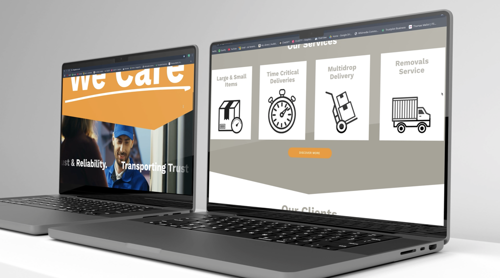 JF Logistics website designed by CL42ITY, shown on two laptops