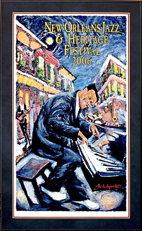 Framed New Orleans Jazz and Heritage Festival 2006 poster with a black mat