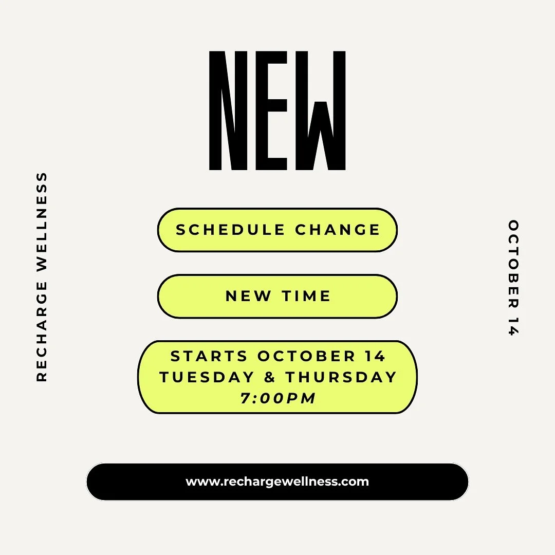 🚨 CLASS TIME CHANGE. When: begins October 14. What: Tuesday and Thursday are moving to 7pm. All changes are on the booking site!