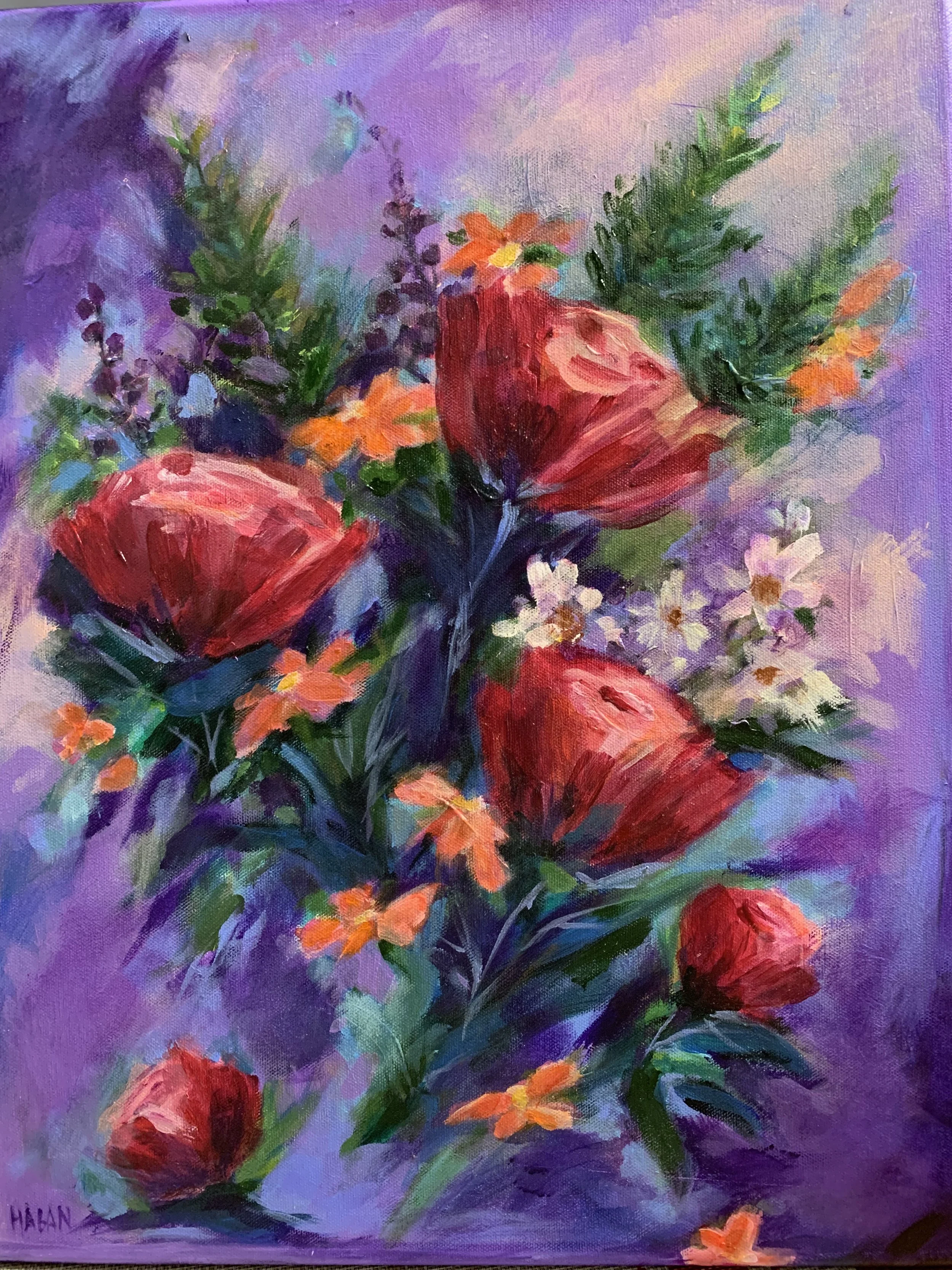 Modern Floral - 16 x 20, Acrylic on Canvas