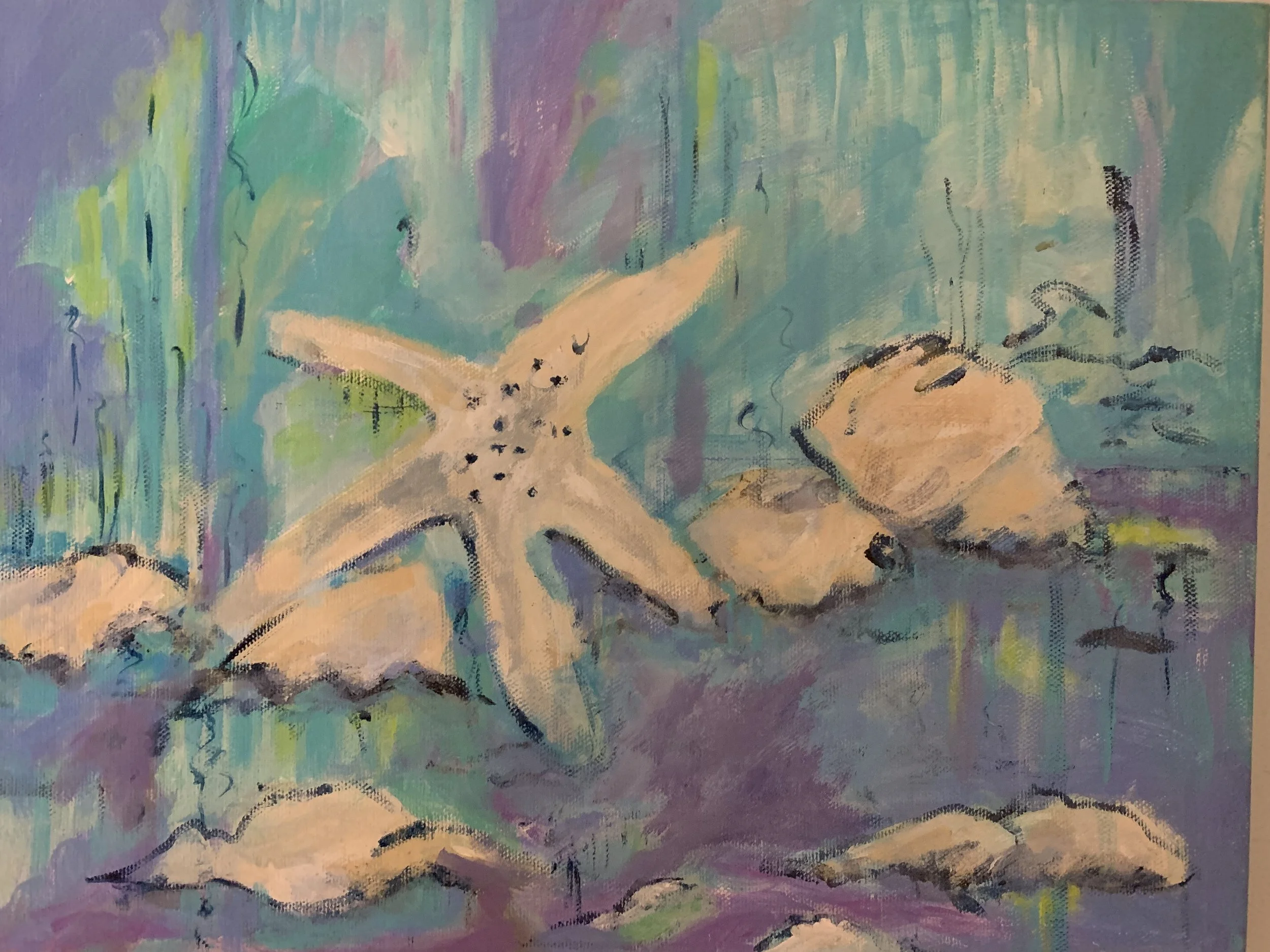 Abstract Starfish and Friends - 11 x 14, Acrylic on Canvas