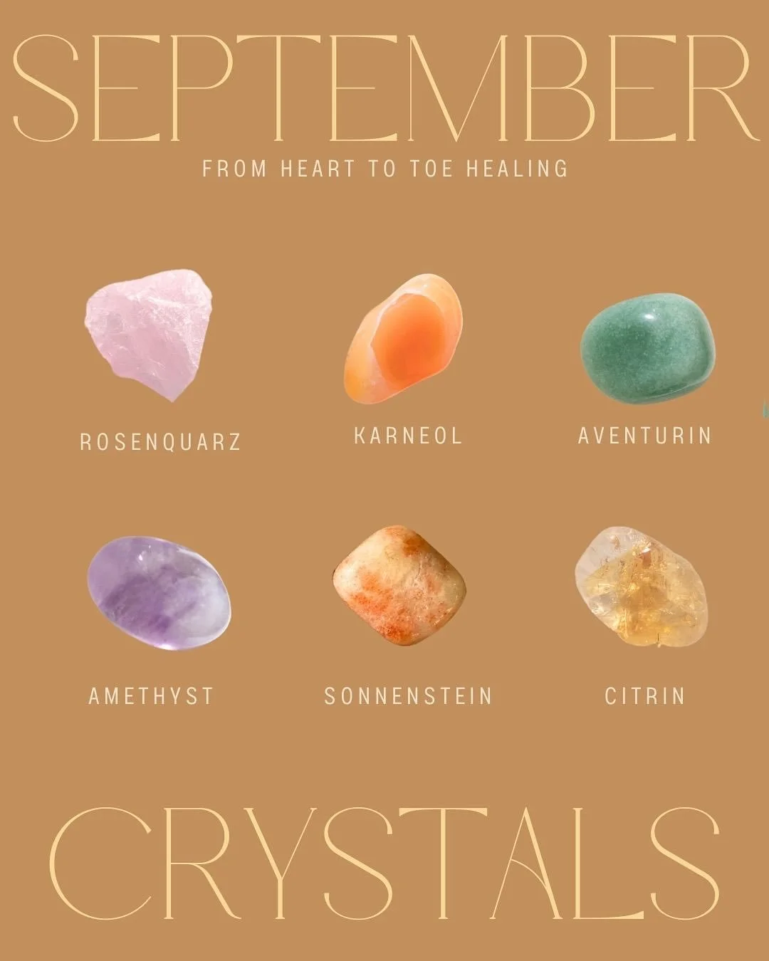 September Crystals.

Der September steht f&uuml;r Klarheit, Ordnung, den Ausgleich von Licht &amp; Schatten (Tagnachtgleiche). Der Herbst beginnt in diesem Monat und l&auml;dt uns ein, unsere innere Ausrichtung in Ordnung zu bringen. 
Hier findest du