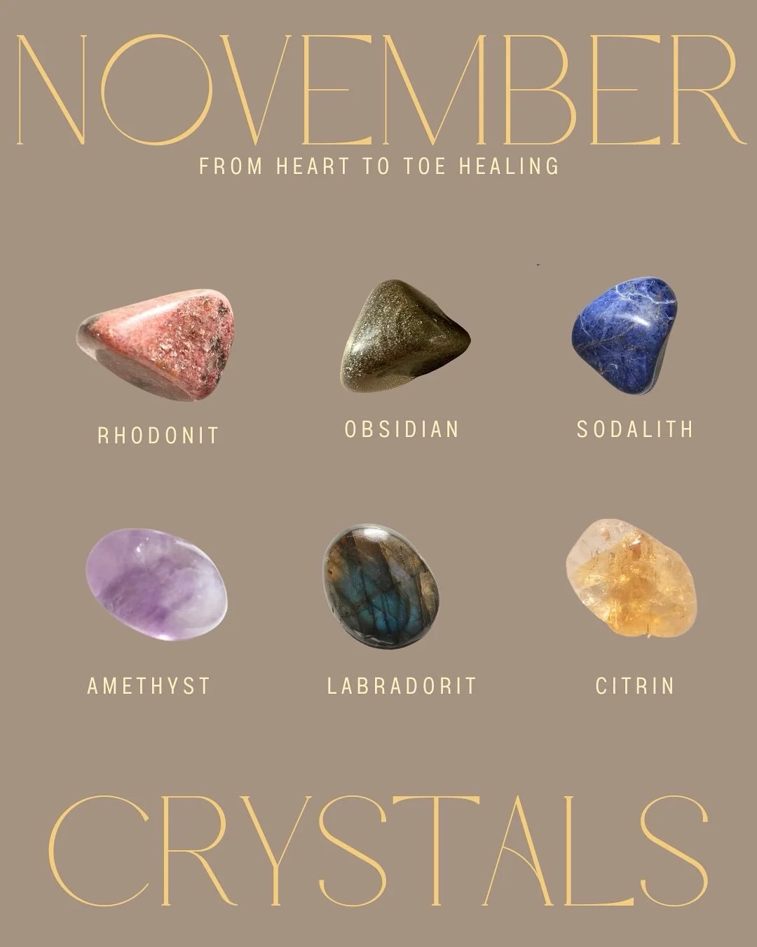 November Crystals.

Der November ist spirituell gesehen ein Monat des R&uuml;ckzugs. Ahnenn&auml;he, transgenerationale Themen und &Uuml;berg&auml;nge, wirken stark auf uns ein - wenn auch &ldquo;nur&rdquo; feinstofflich, wir sp&uuml;ren in diesem Mo
