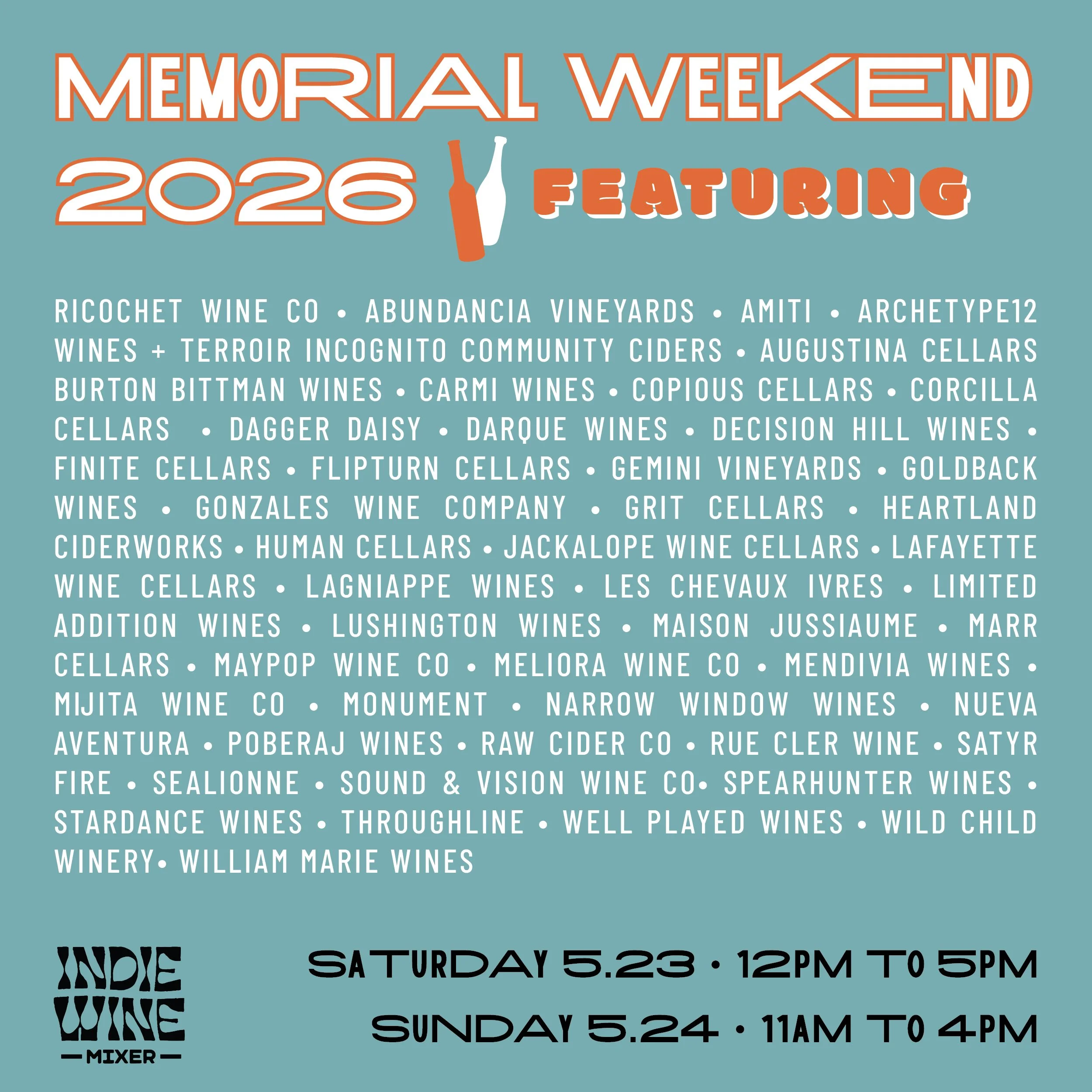 Indie Winemixer Memorial Weekend 2026