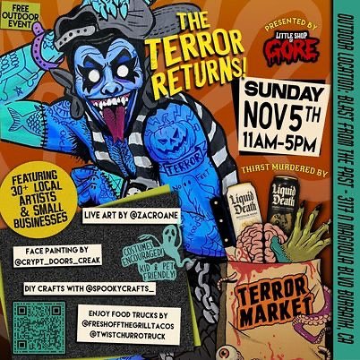 Today is the day the terror returns to the fall 2023 edition of @terror_market from 11:00AM-5:00PM 🎃

📍3117 N. Magnolia Blvd. Burbank 91505

This FREE outdoor event is presented by @littleshopofgore 🩸

We are stoked to be a part of this wicked ven