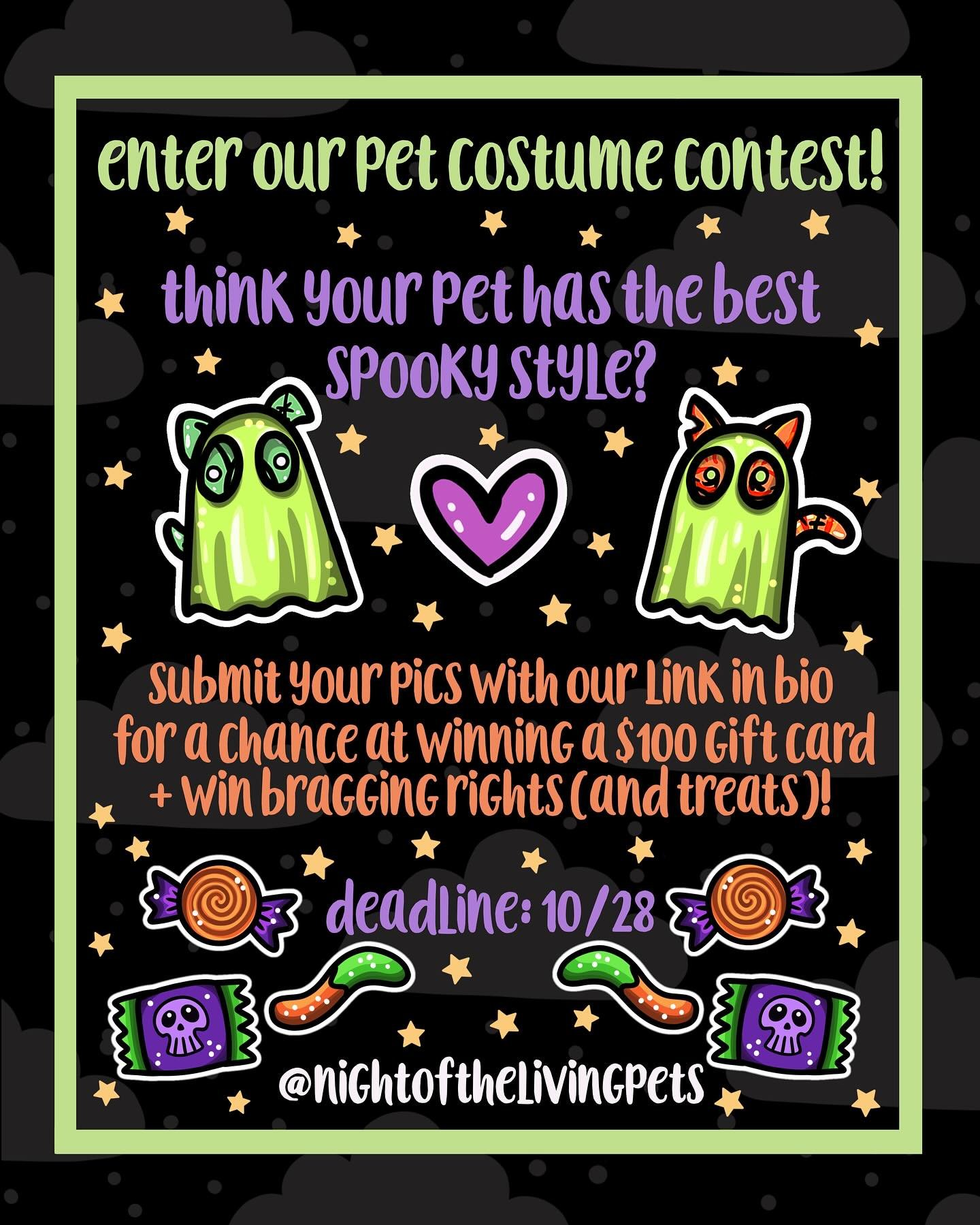 Last call, ghouls &amp; goodest boys and girls! 🕯️🐾

Today&rsquo;s the final day to enter our Pet Costume Contest! 👻

Pumpkins, ghosts, witches, or wild cards &mdash; we want to see your pets in their spookiest, silliest, or most stylish looks. 🎃