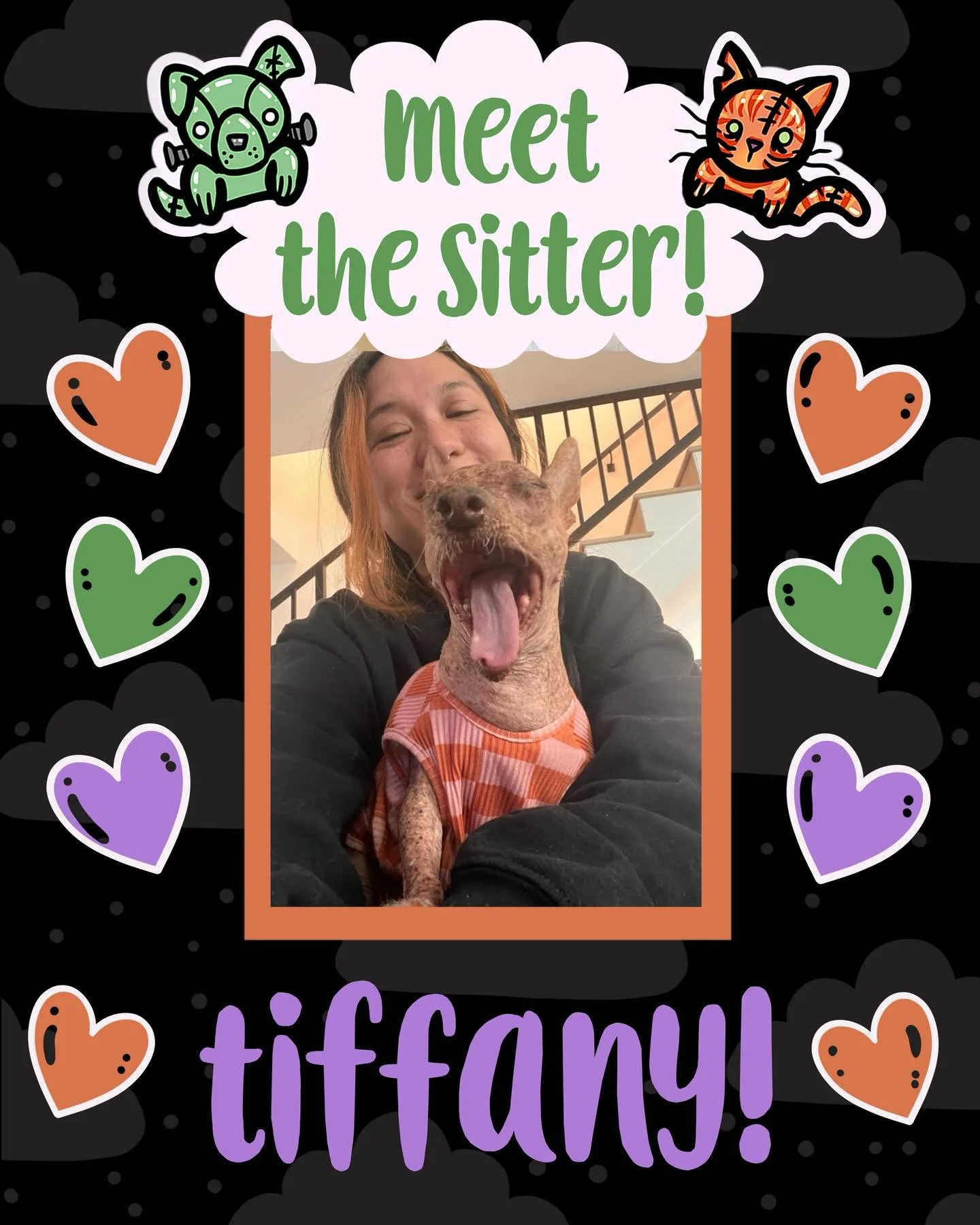 Meet Tiffany. She is our most decorated sitter with her badass tattoos and the coolest style. 

Fun fact: Tiffany was actually one of our very first clients, and her dog Sirius is one of our OG pet friends. ⭐️

These days she&rsquo;s part of the spoo