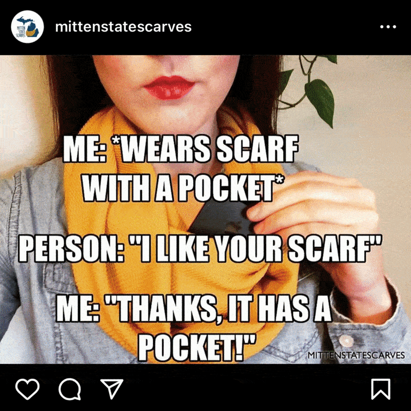 Hidden Pocket Scarf GIF, highlighting customer success stories, reviews, and photos.