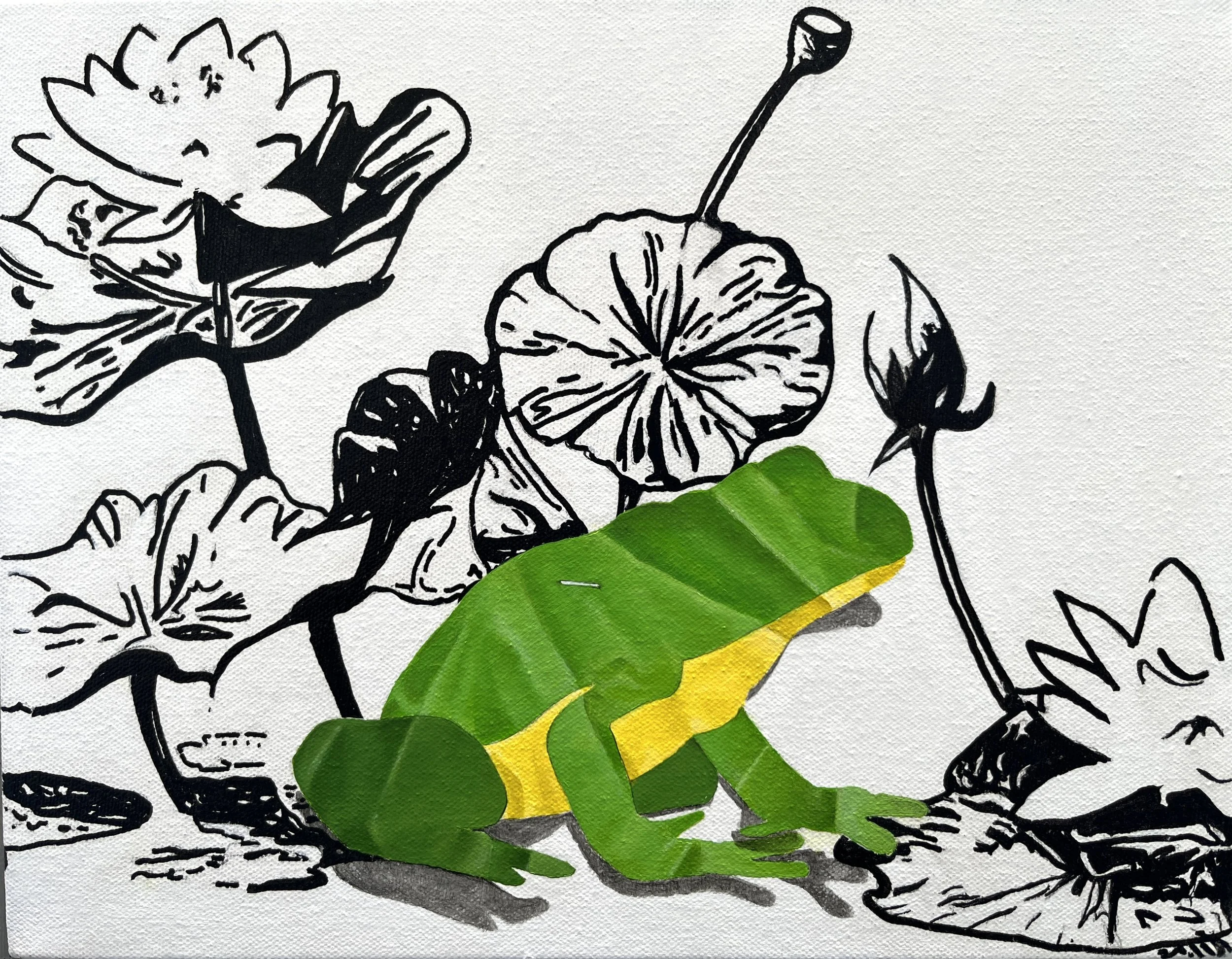 American Bullfrog among Yellow Lotus, 2025