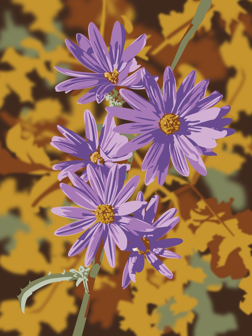 Purple flowers on a background of fall leaves