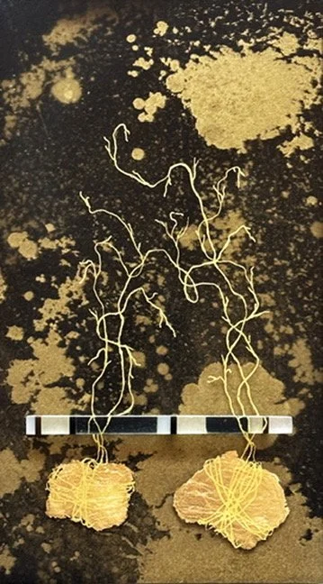 Breaking Through, 2025   cast resin, gold leaf, metallic inks and powders
   6"x11"x1.5"  sold