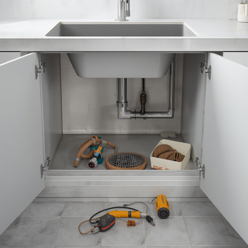clogged kitchen sink drain with standing water