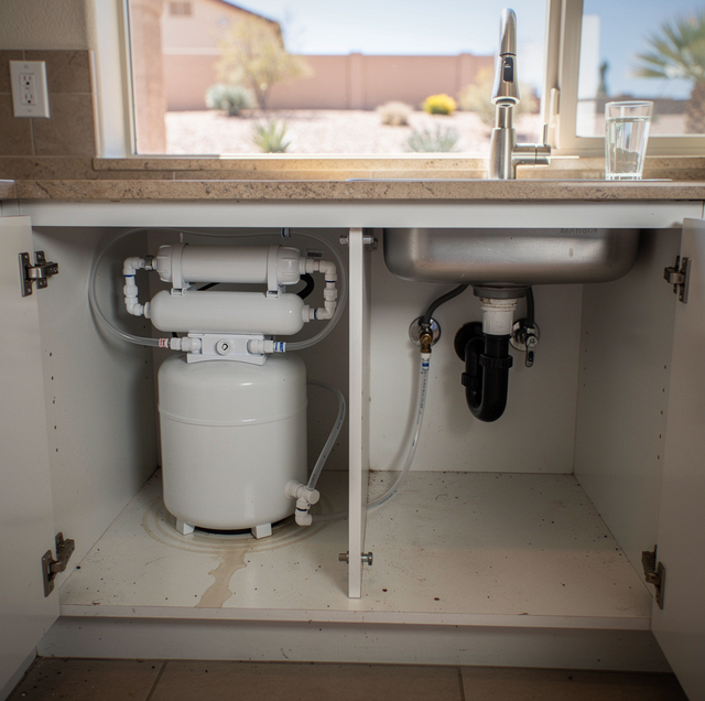 under-sink reverse osmosis filter with glass of water