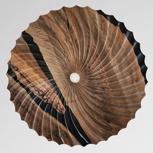 Second Act, circular English walnut and black resin sculpture