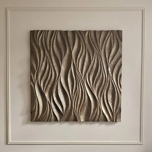 Dreams of Tomorrow, carved ash wall relief of flowing ridges