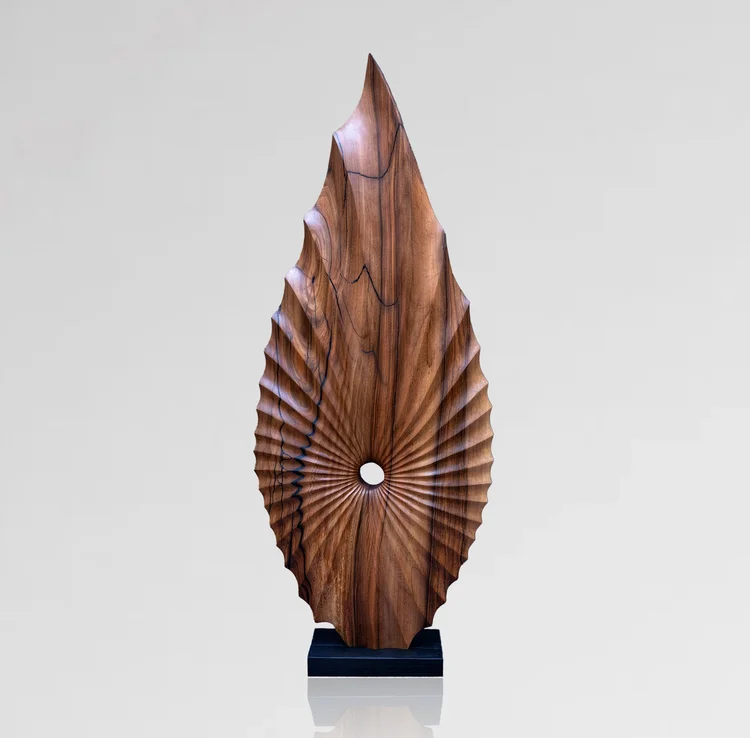 Leaf, a tall carved English walnut sculpture