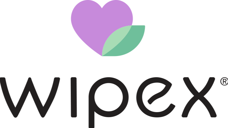 Logo of Wipex featuring a purple heart with a green leaf inside and the word 'wipex' below in black text.